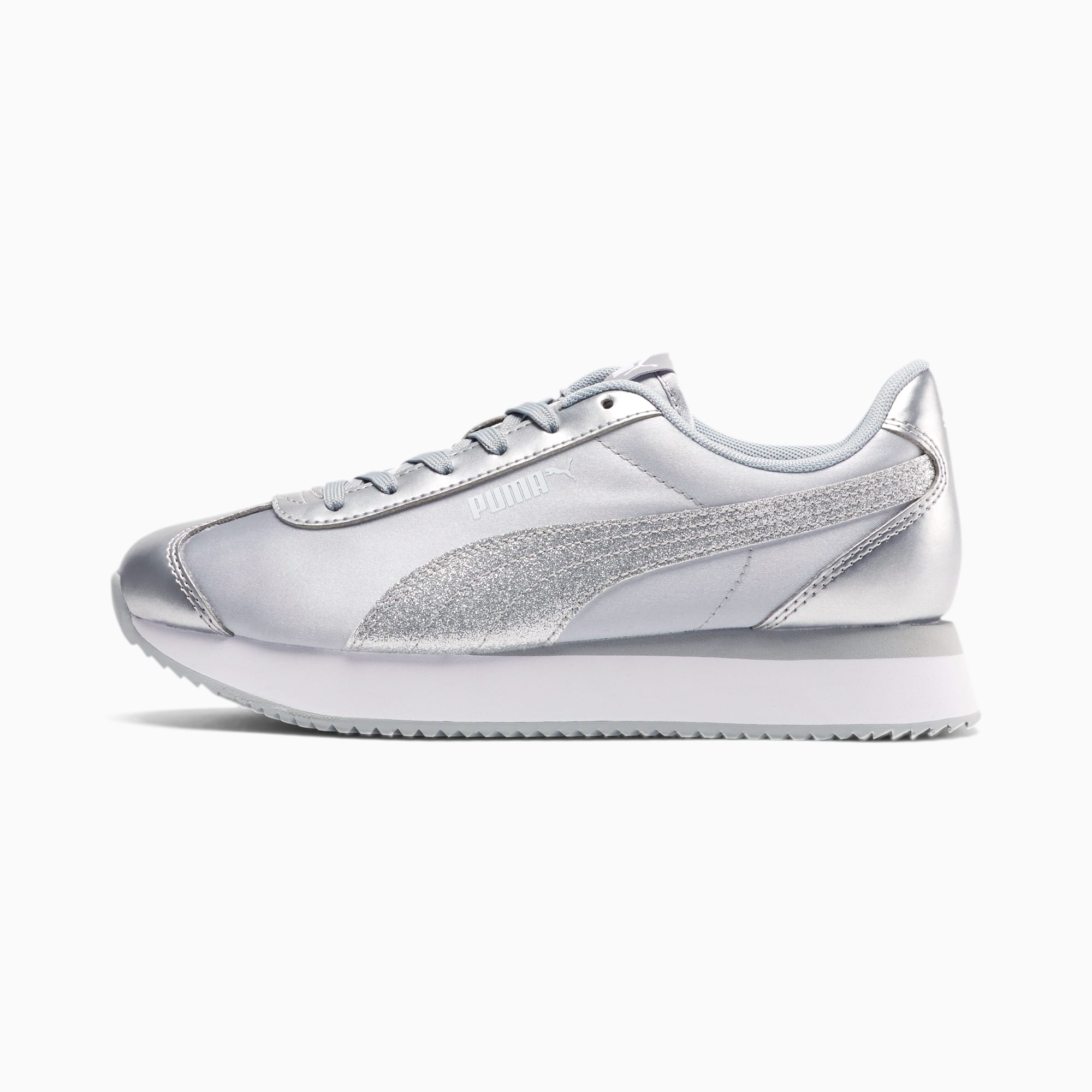 silver glitter pumas