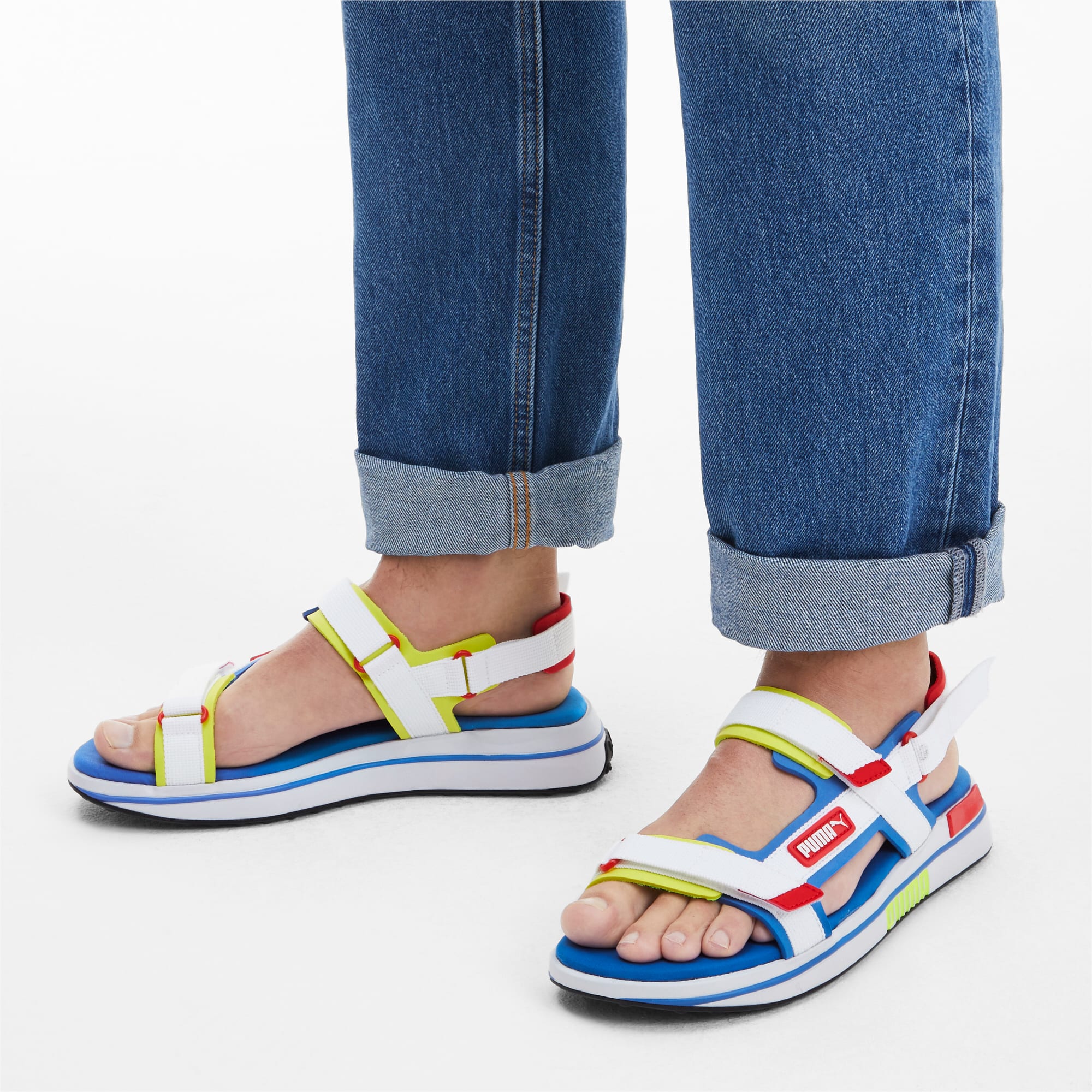Future Rider Game On Sandals Dazzling Blue Puma White High Risk Red Yellow Alert Puma Slides Sandals Puma