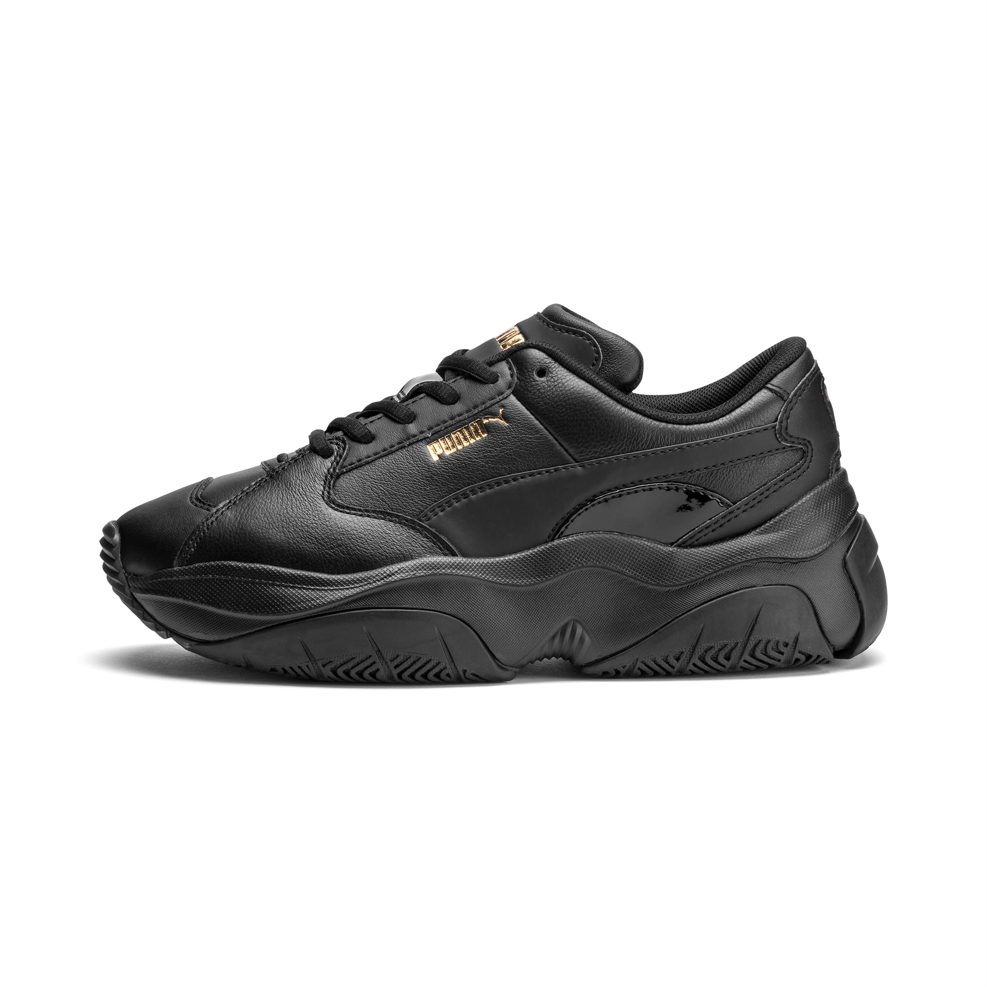 leather trainers black womens
