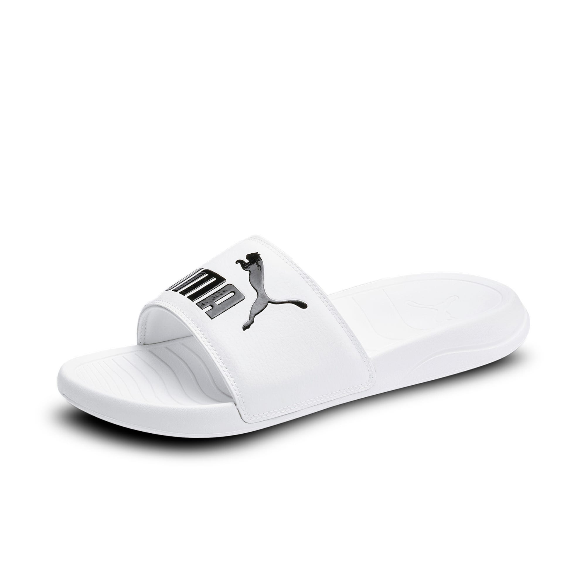 black and white puma slides