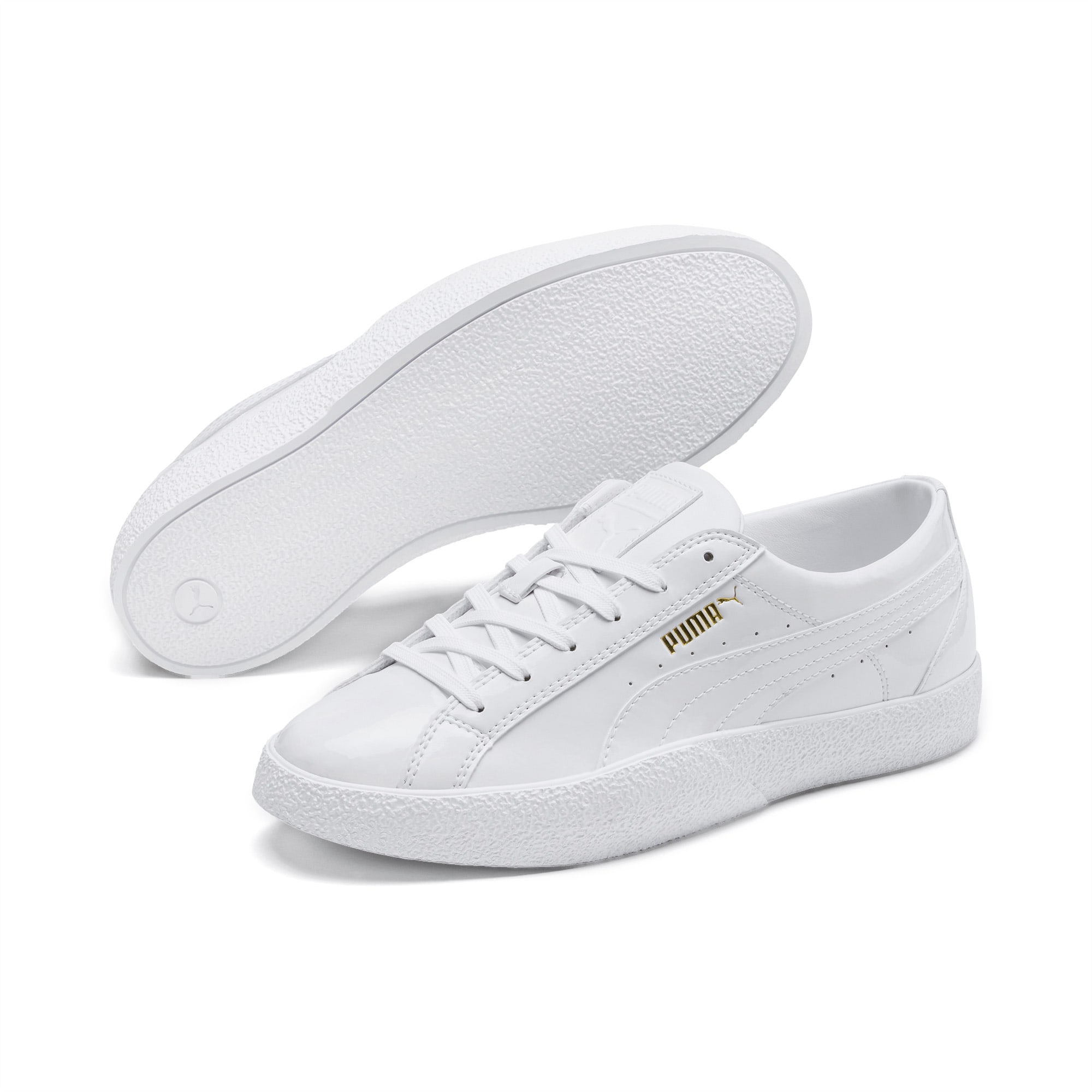 white patent puma trainers