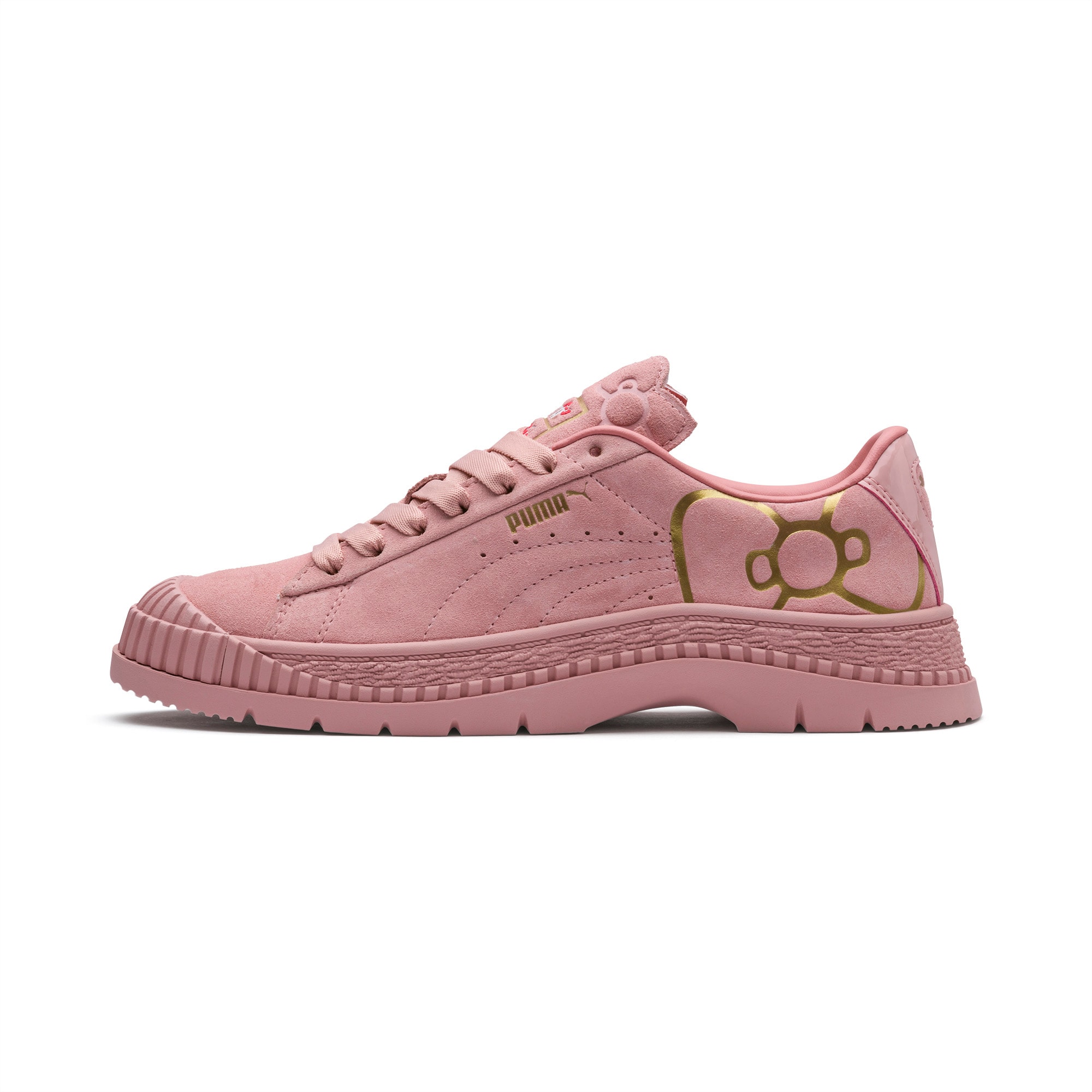 pink pumas with gold