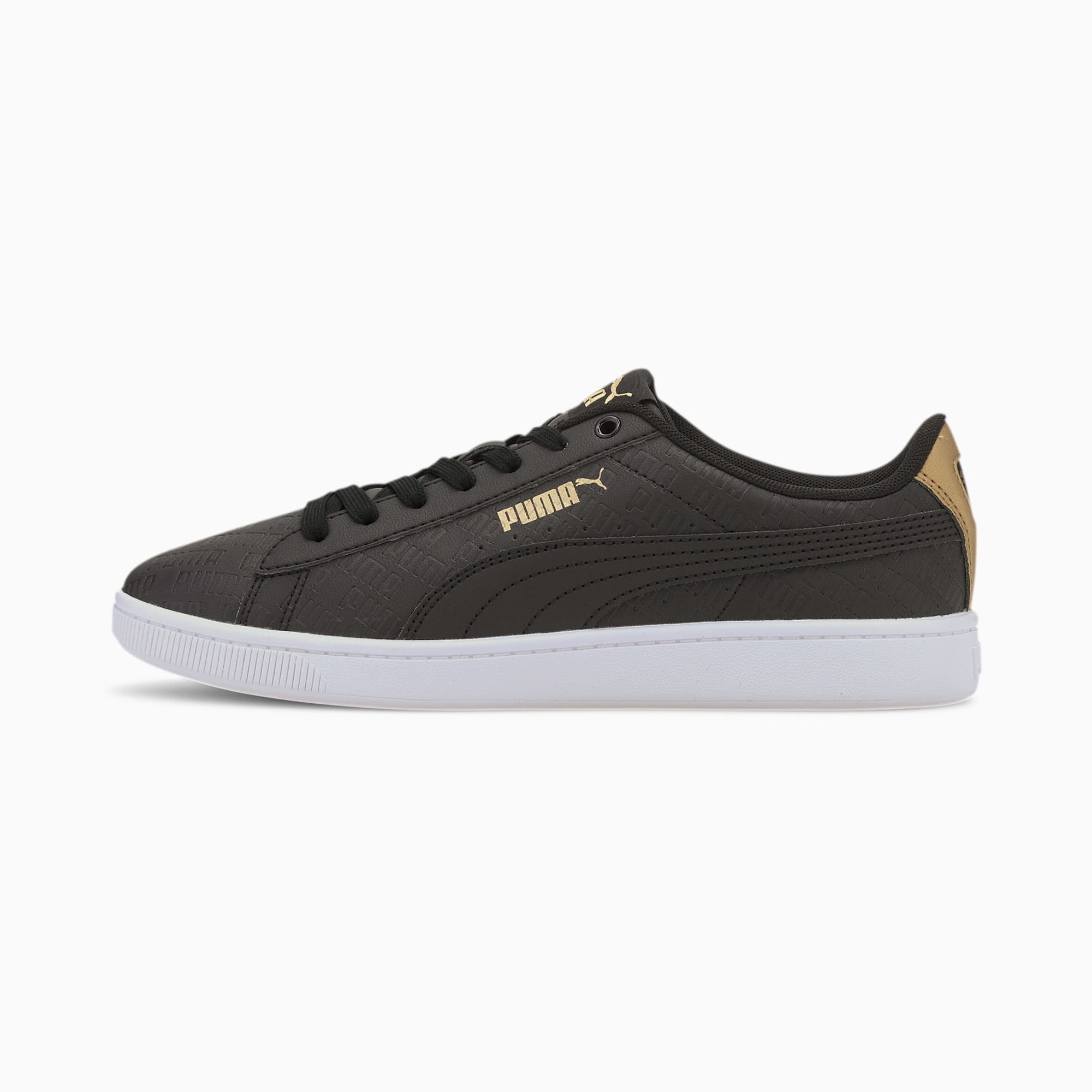gold and black puma shoes