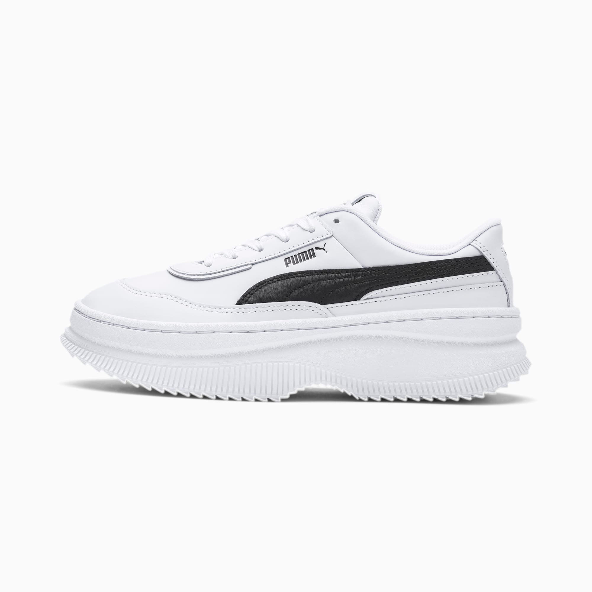 puma black and white leather shoes