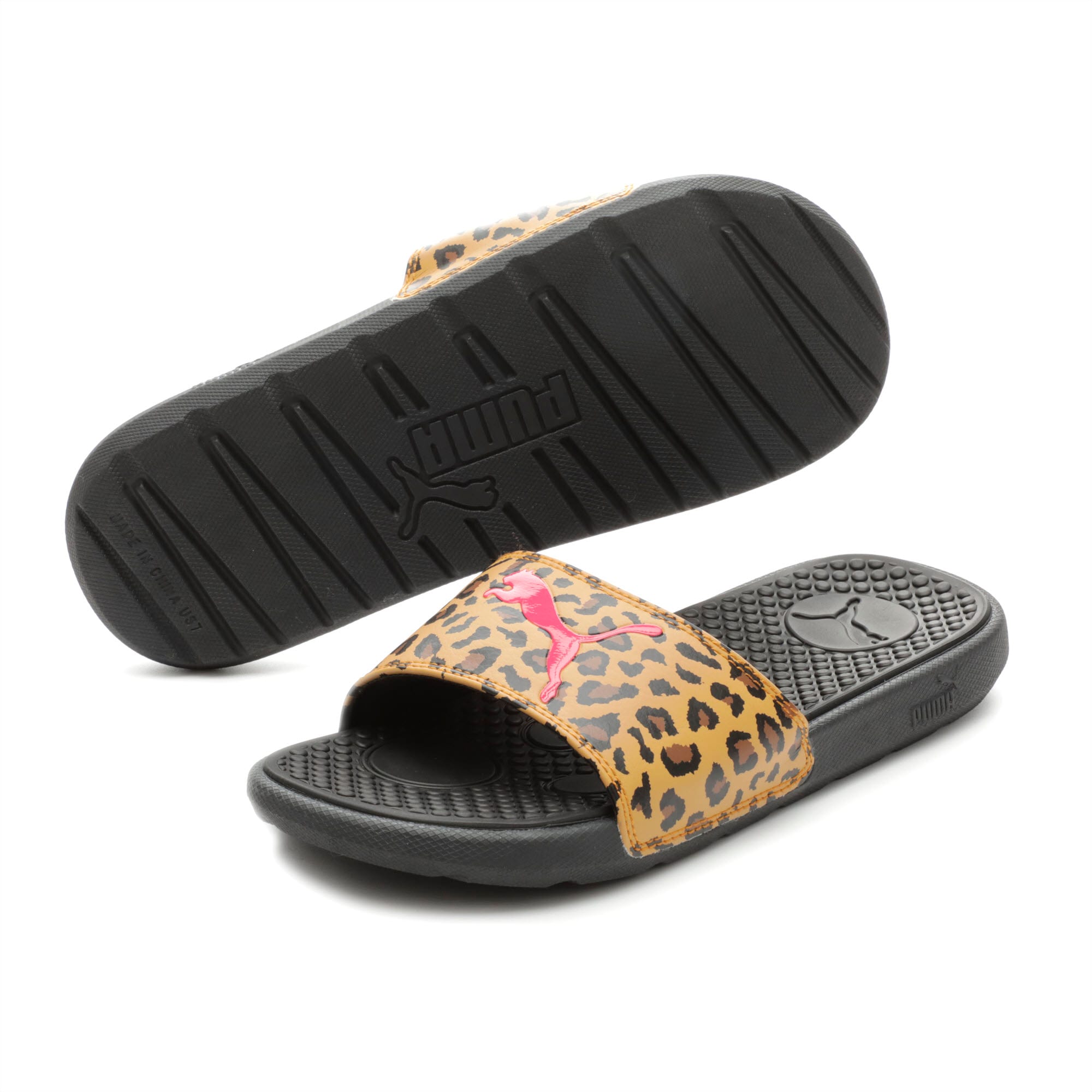 puma leopard slides