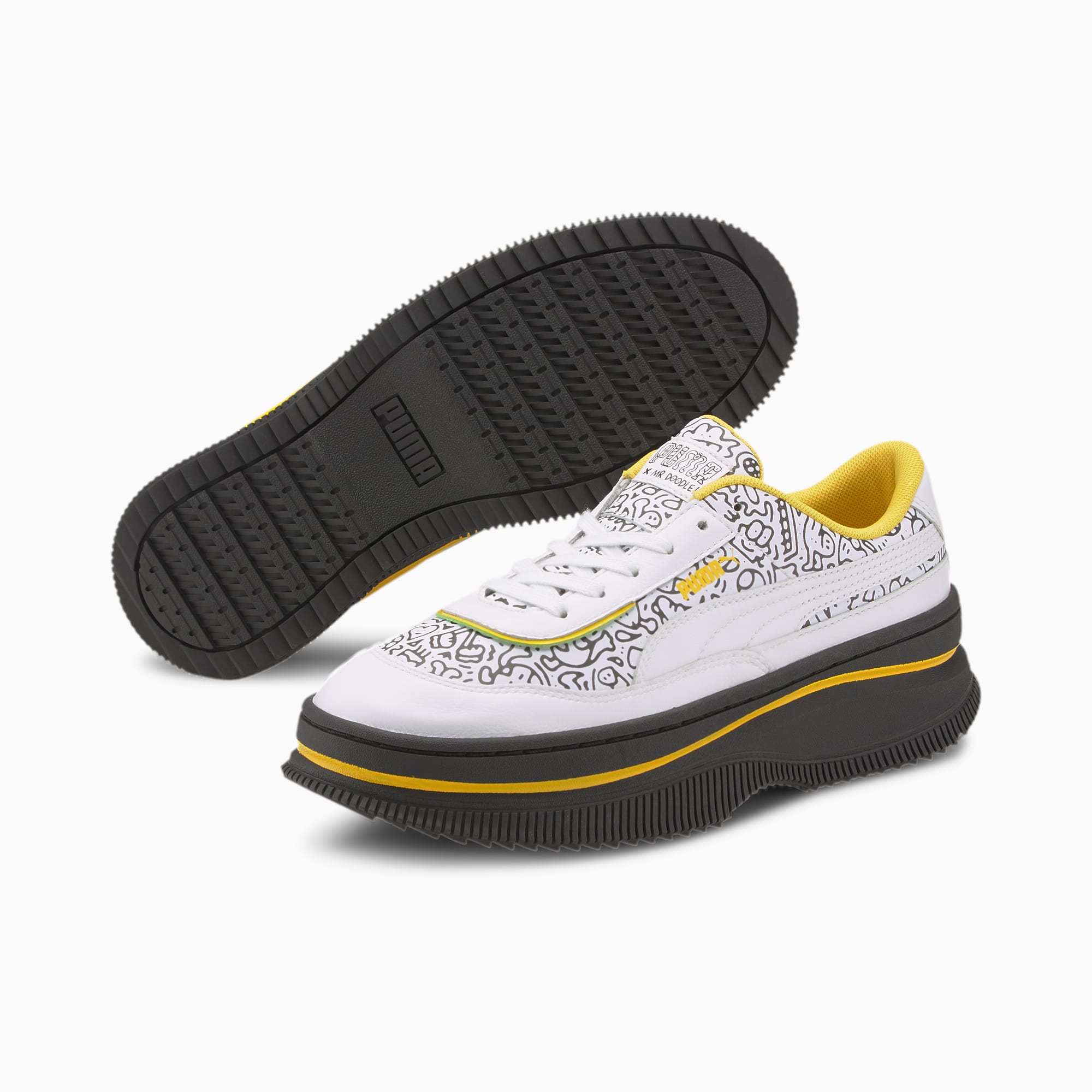 puma trainers white black yellow