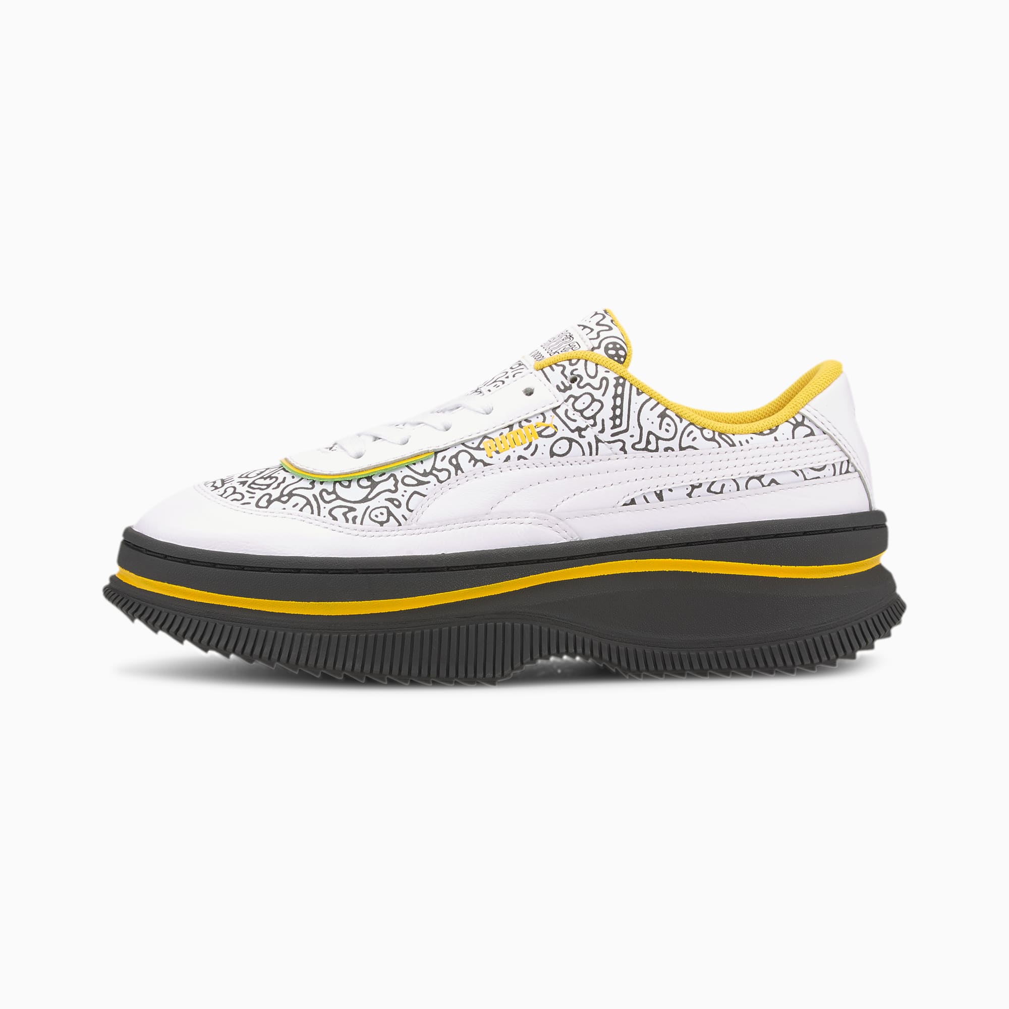 puma trainers white black yellow