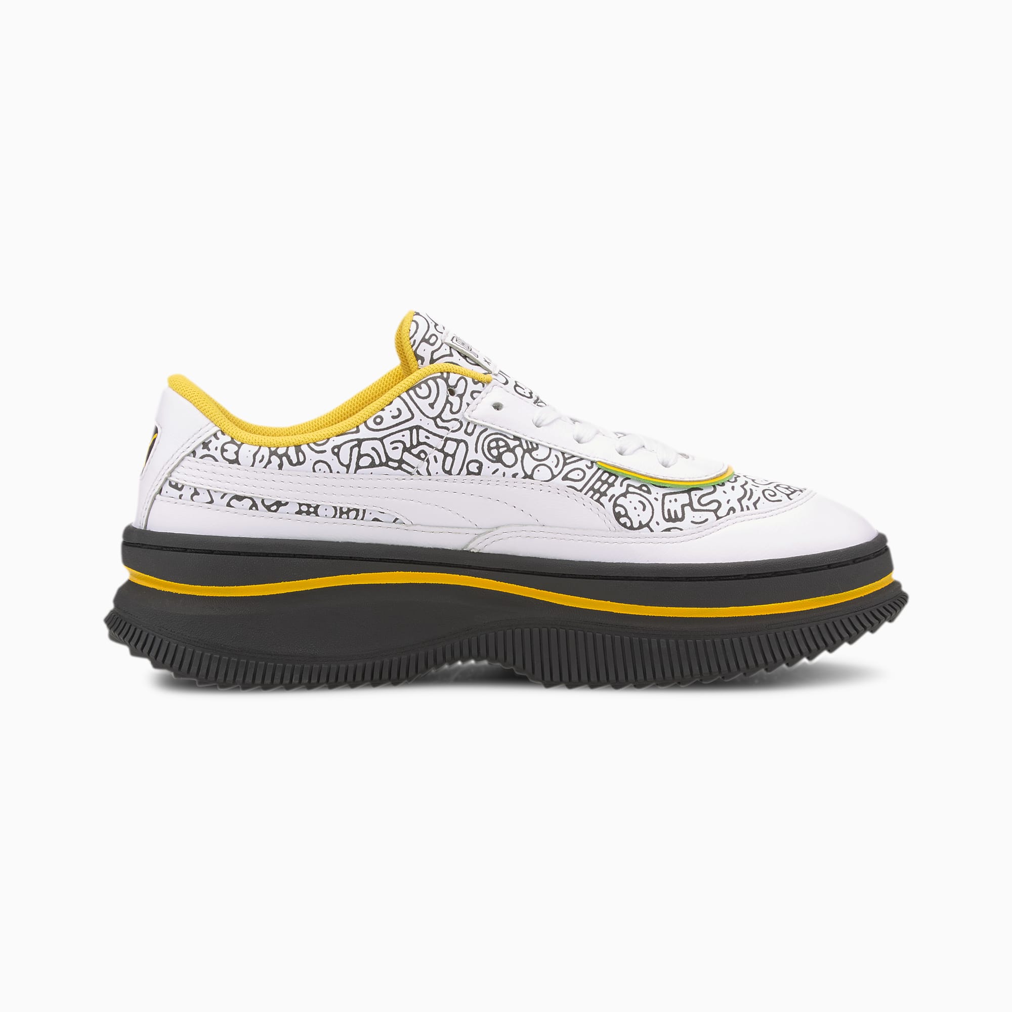 puma trainers white black yellow