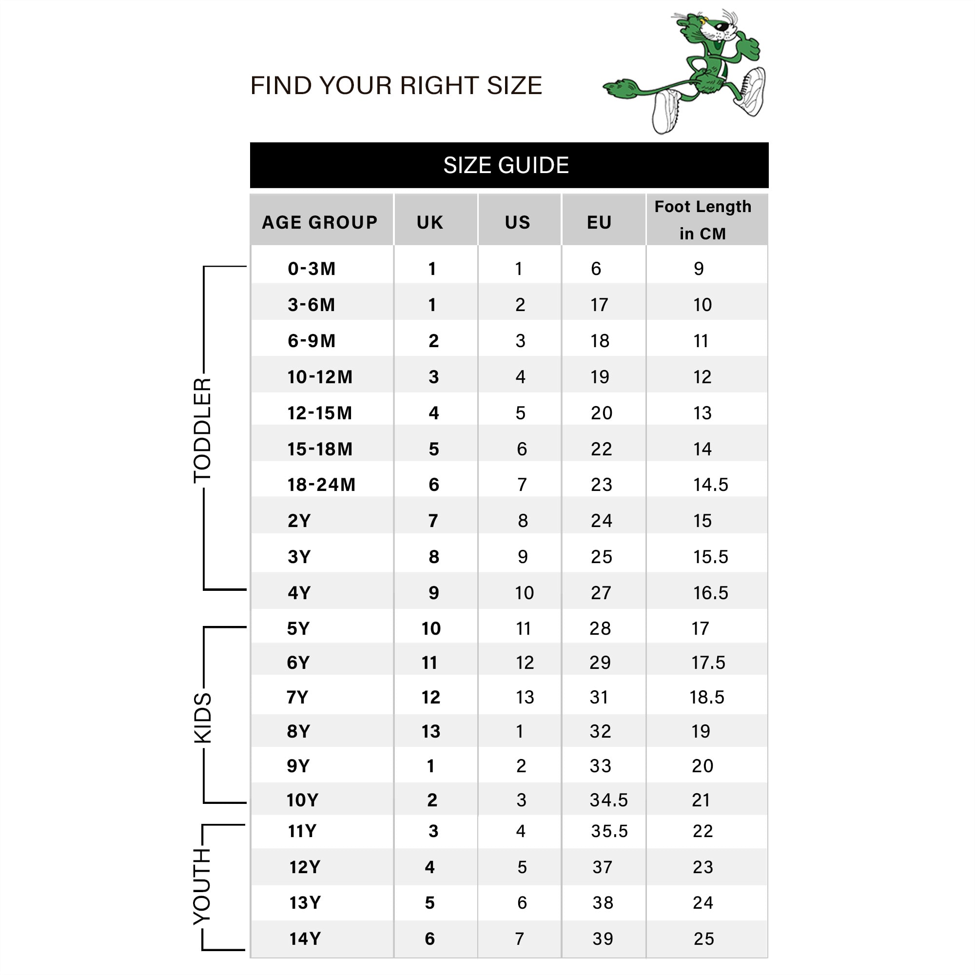 Puma basket clearance size chart