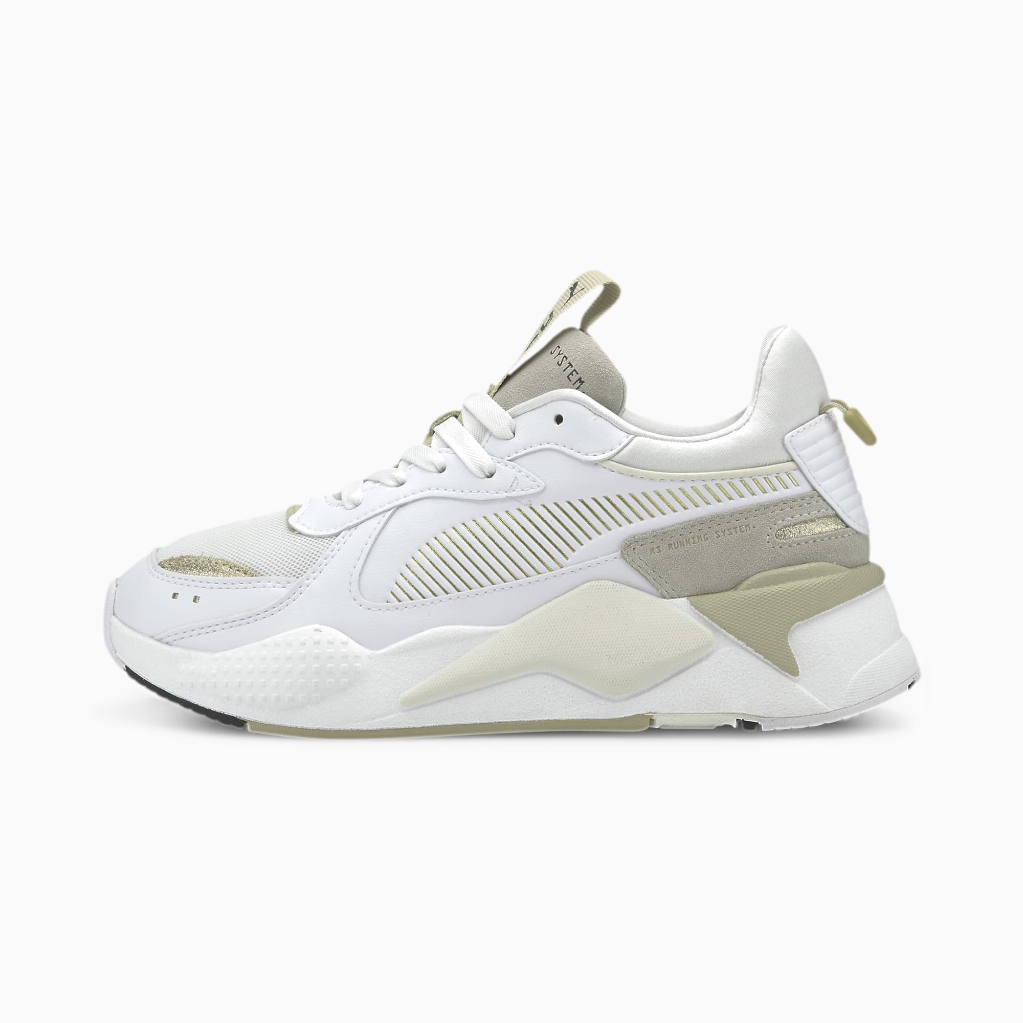 gold and white puma sneakers