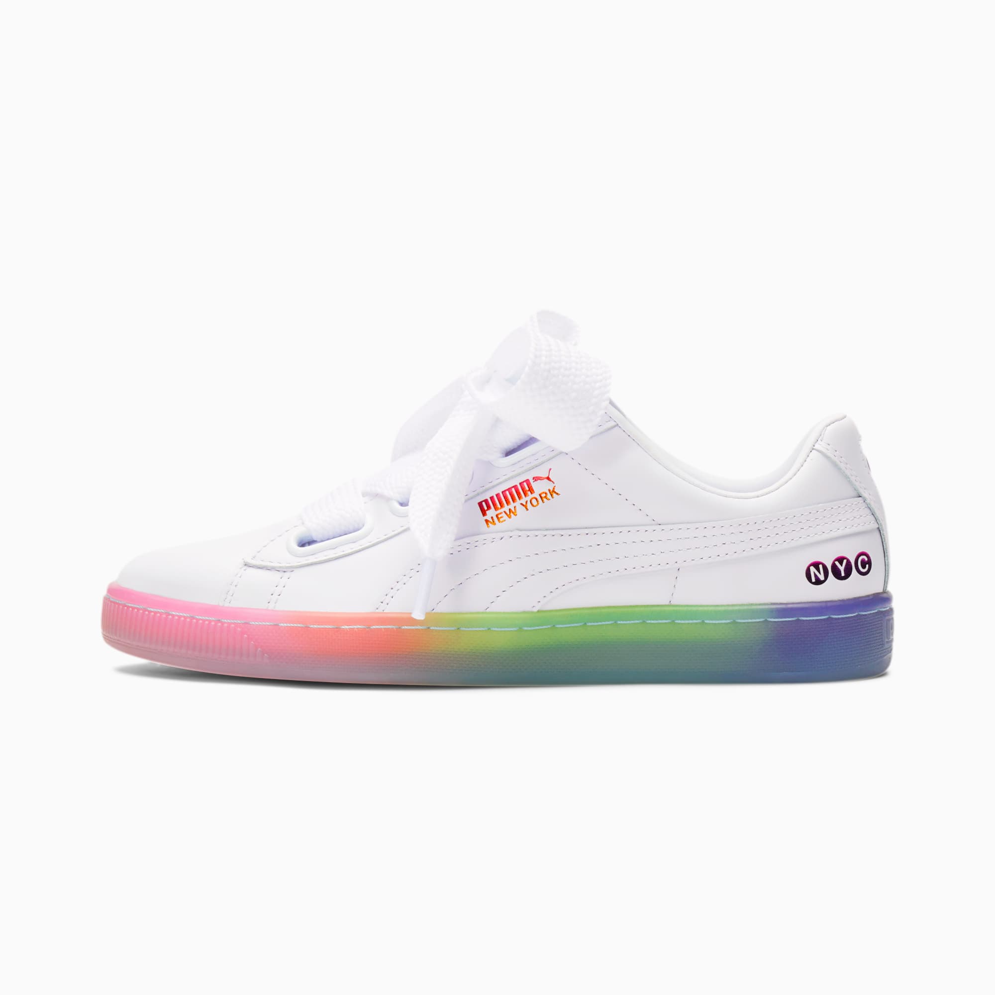 puma white basket heart shoes