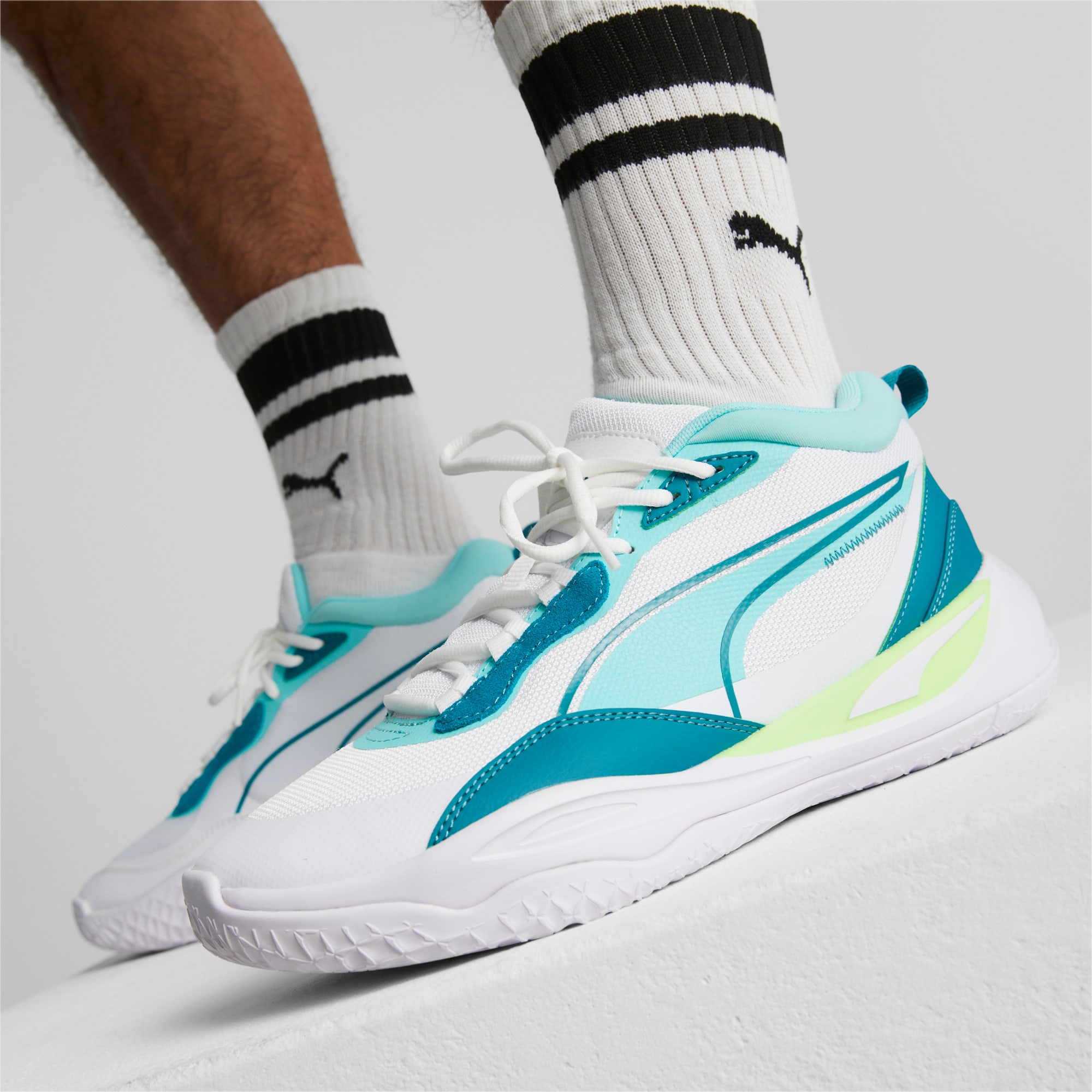 Puma Playmaker Pro Basketball Shoes, Bold Blue/Pro Green/Ash Grey, 7