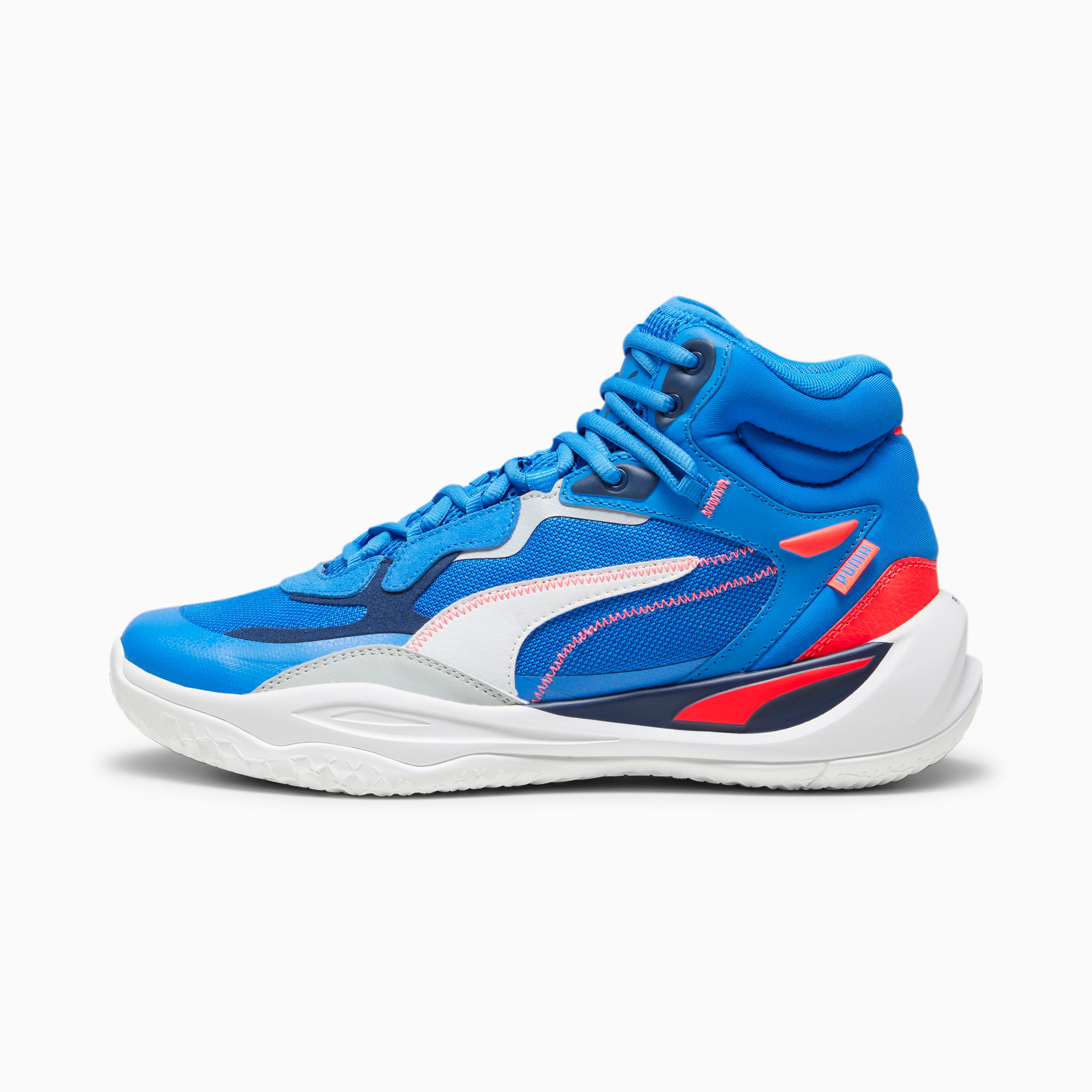 Playmaker Pro Mid Basketball Shoes | PUMA Black-Persian Blue-Fire ...