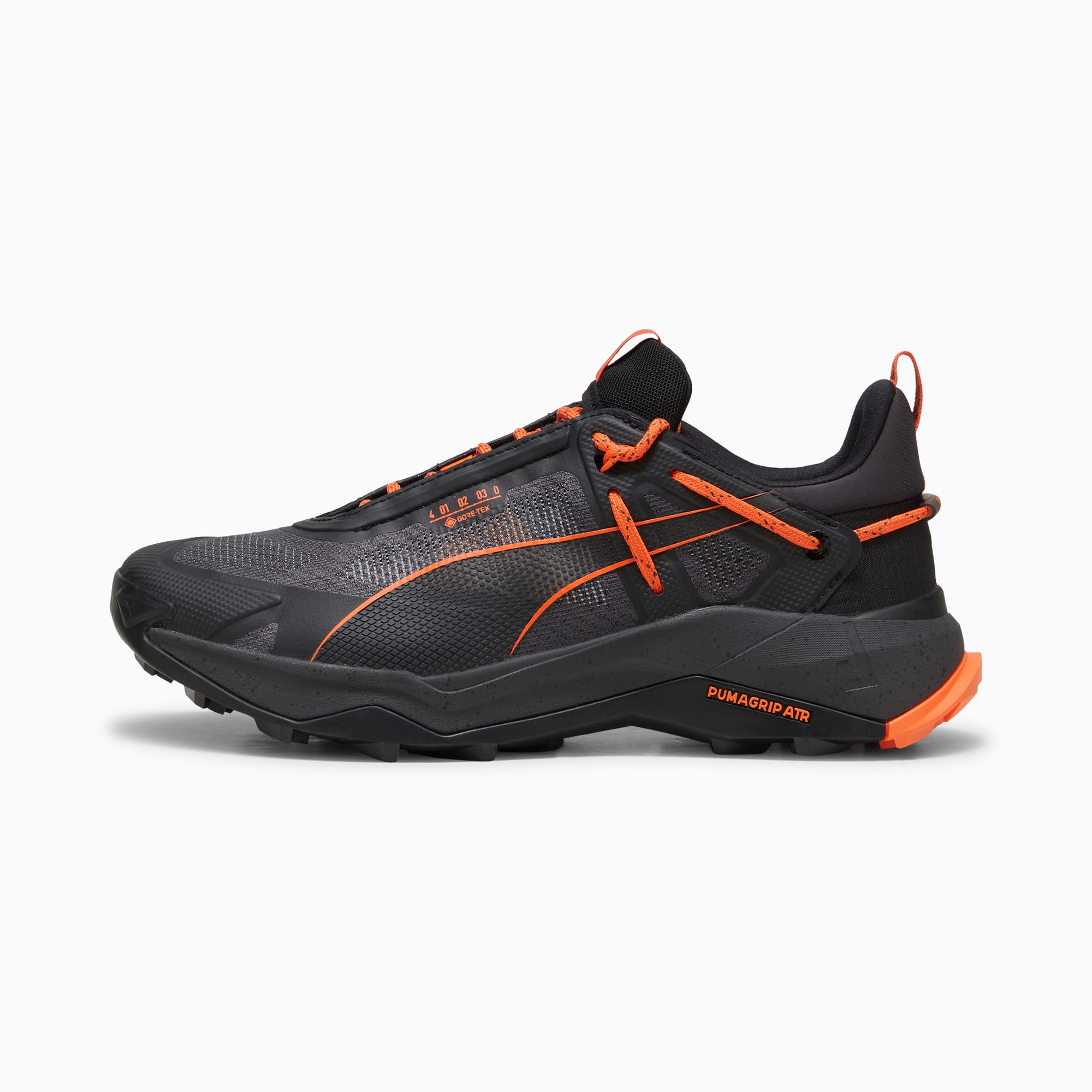 Puma Seasons Explore Nitro GORE TEX Men s Hiking Shoes Black Flat Dark Grey Flame Flicker 8.5