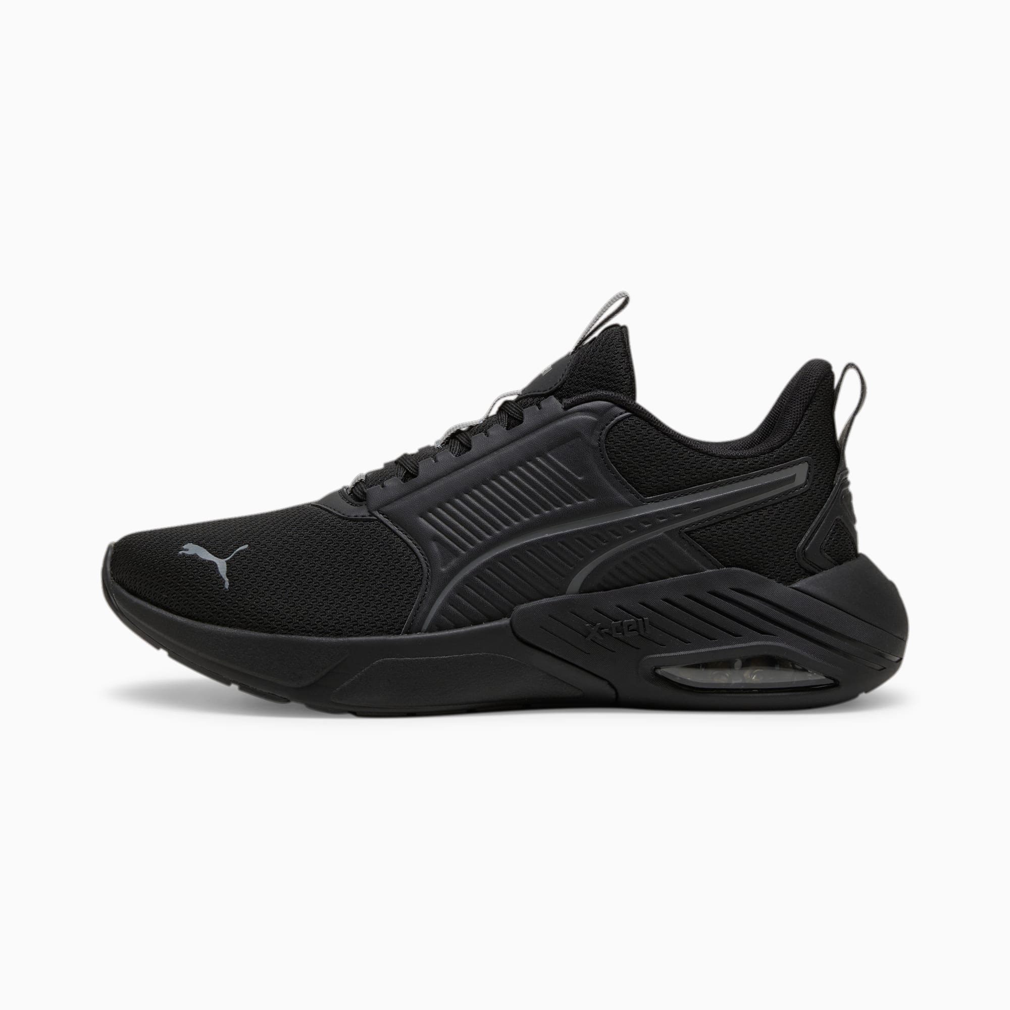 Scarpe da allenamento PUMA nere per adulti con tomaia in mesh e suola ammortizzata.