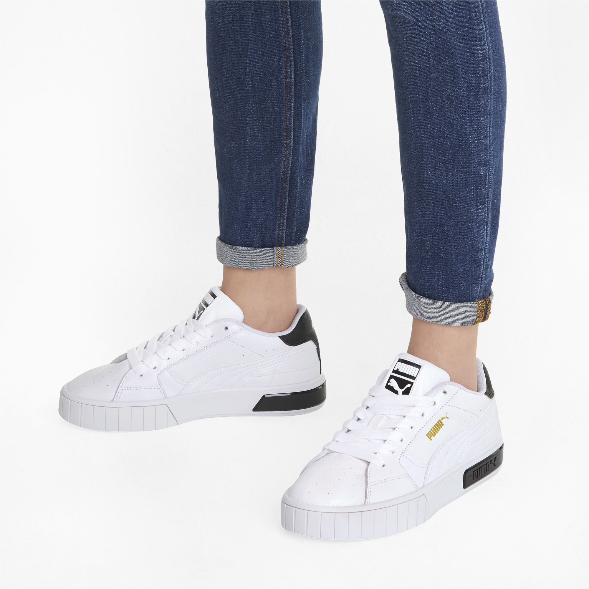 Puma white & black cali shop leather trainers