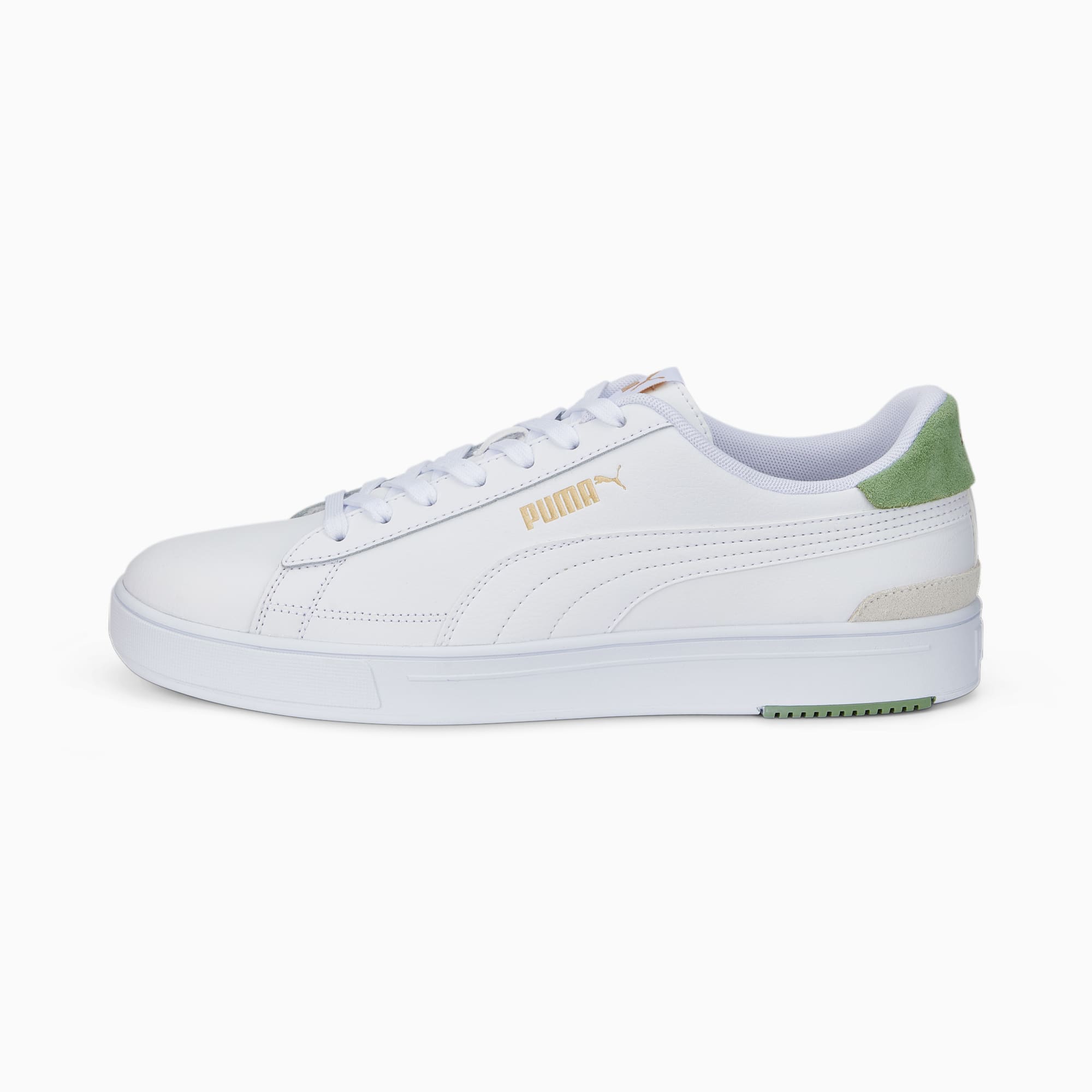 white puma shoes with gold