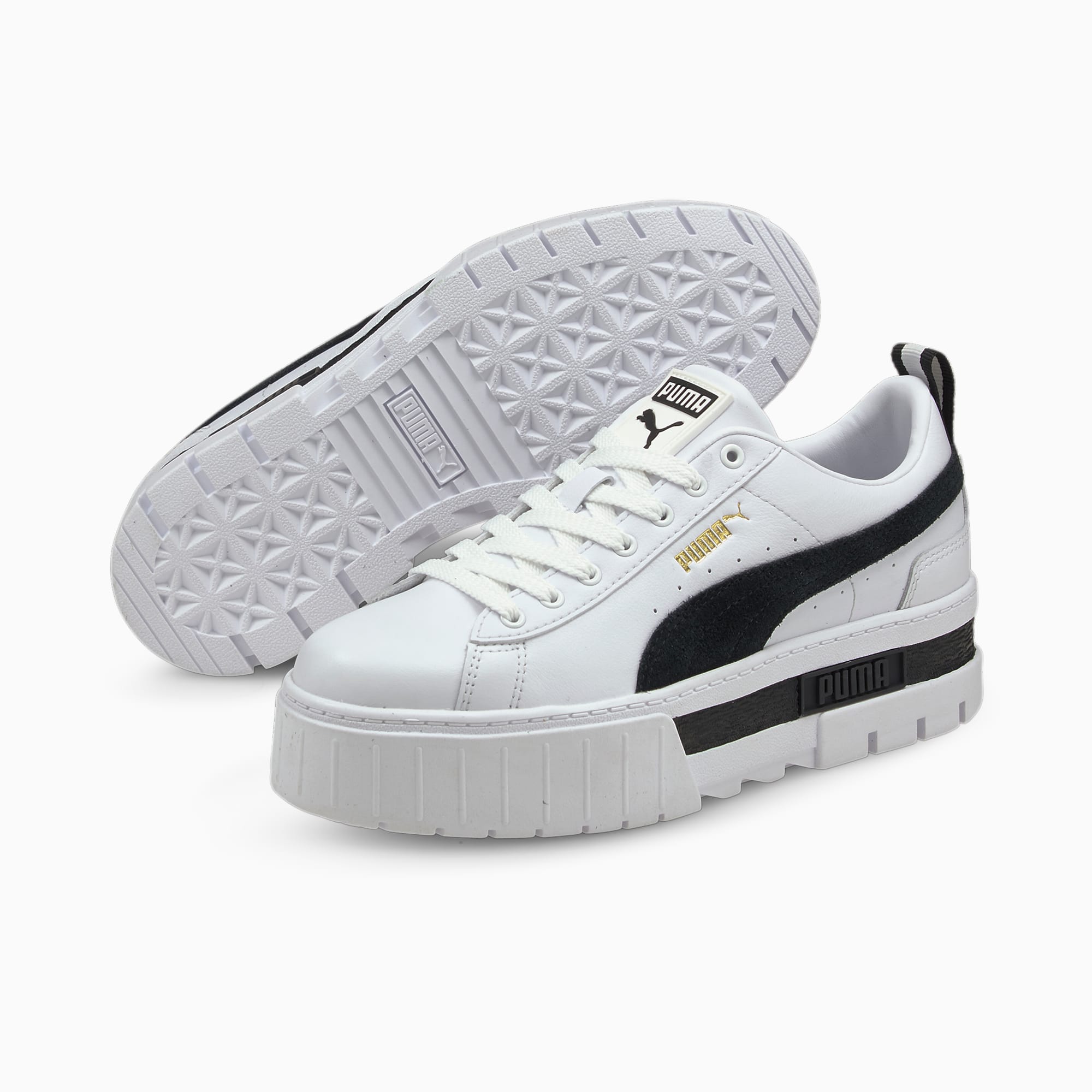 PUMA Mayze platform sneakers in white and beige