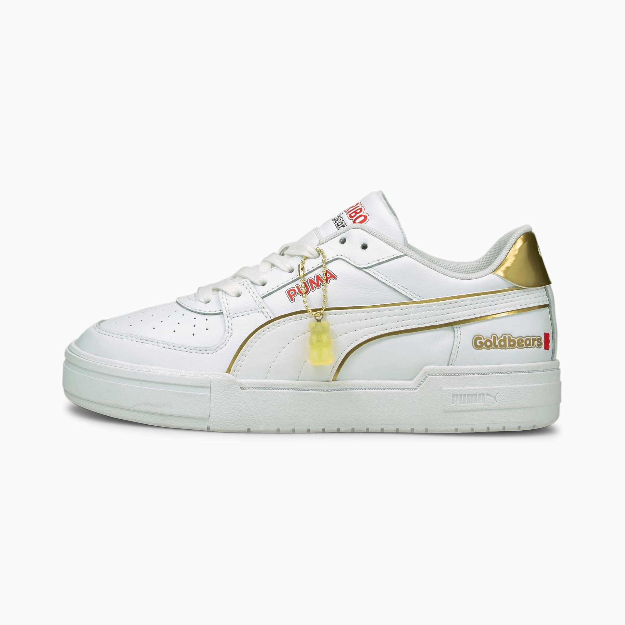 white puma shoes with gold
