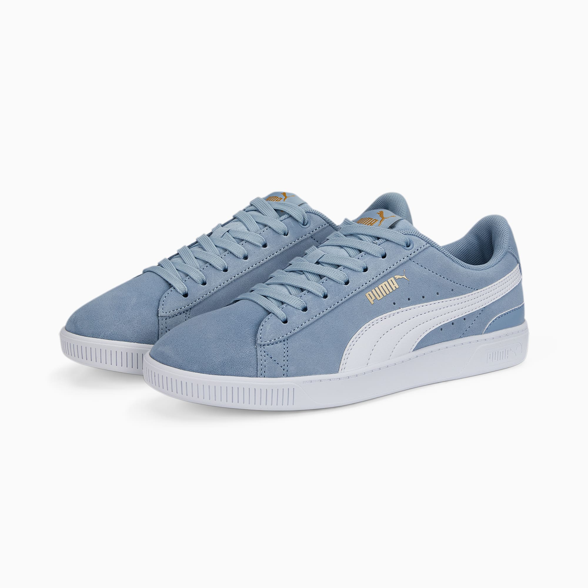 Puma Chaussure Baskets mi-montantes en cuir Vikky v3 Femme, Or/Noir/Blanc