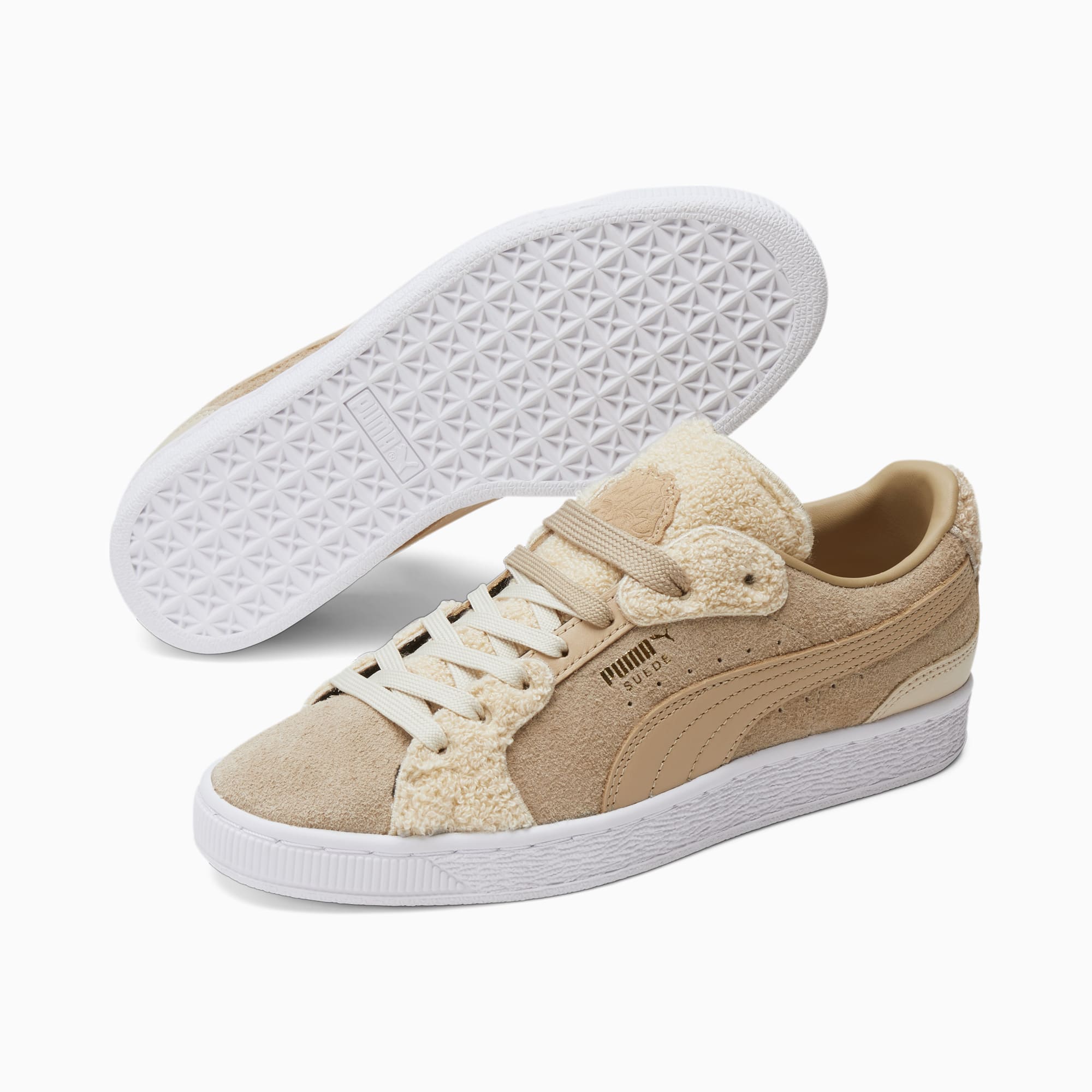white puma shoes with gold