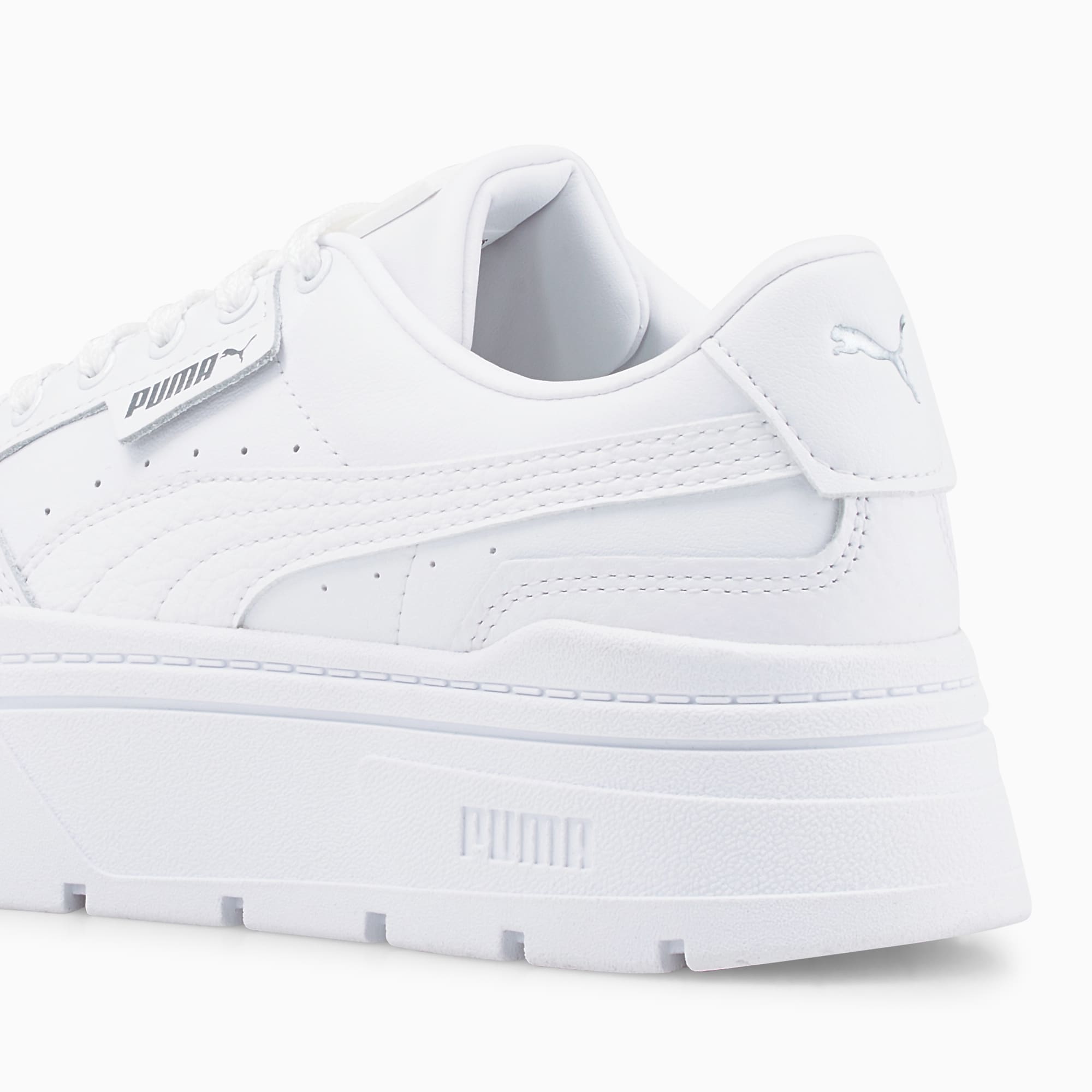 PUMA Mayze platform sneakers in white and beige