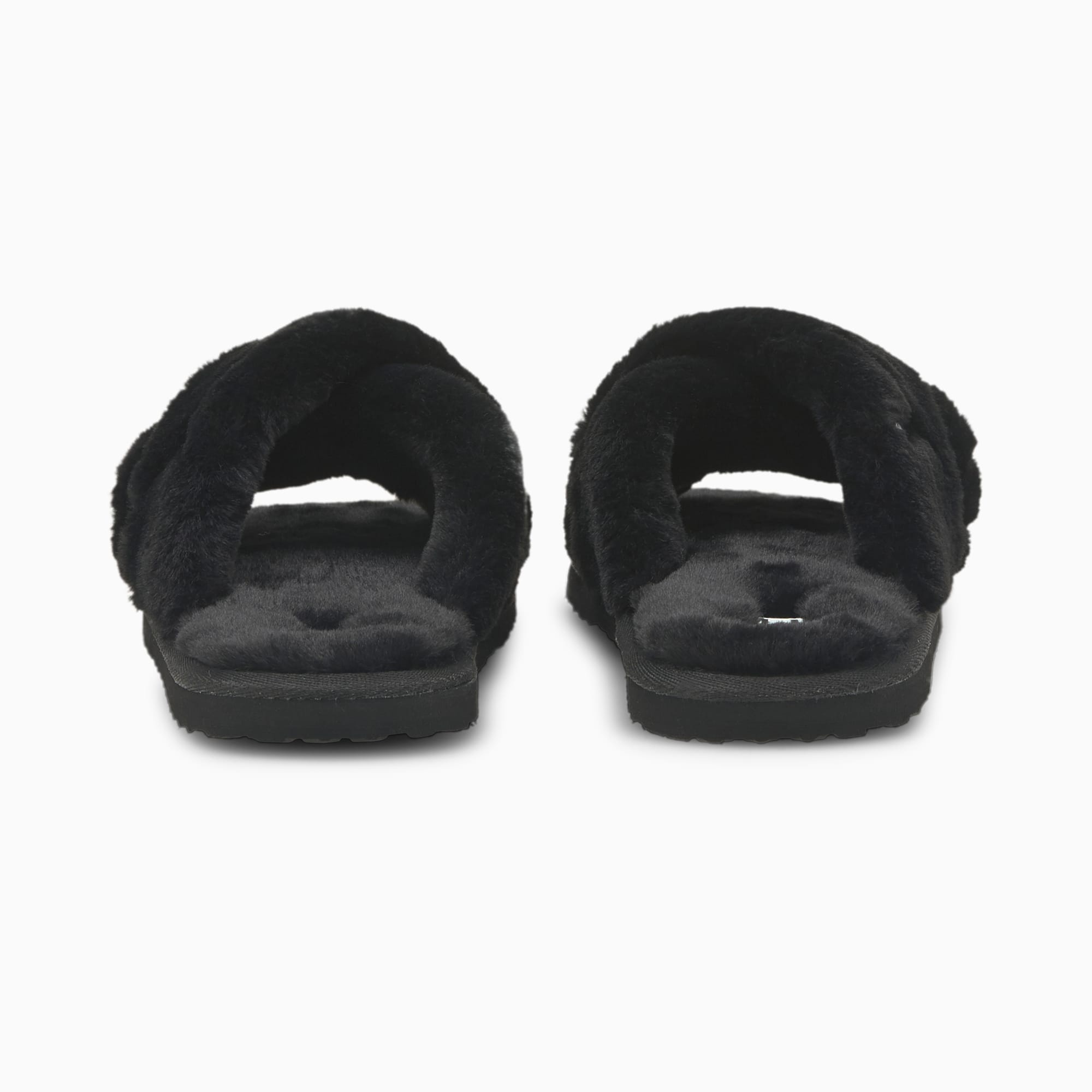 Black fluffy top puma slides