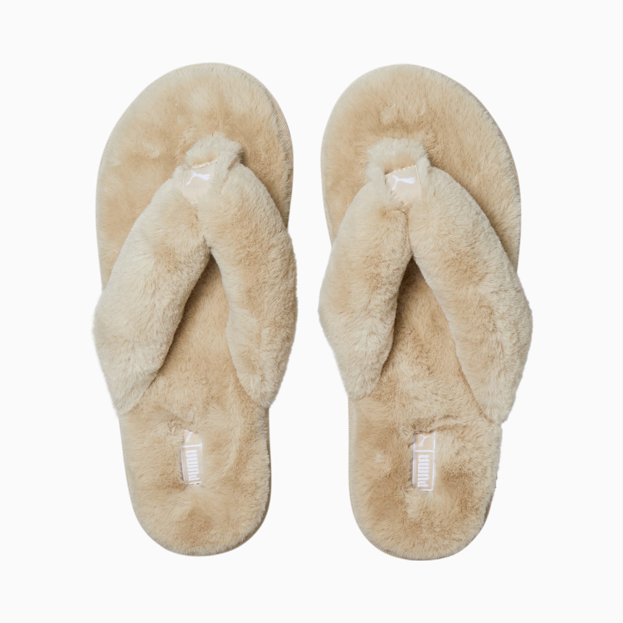 PUMA Fluff Faux Fur Logo Slippers in White