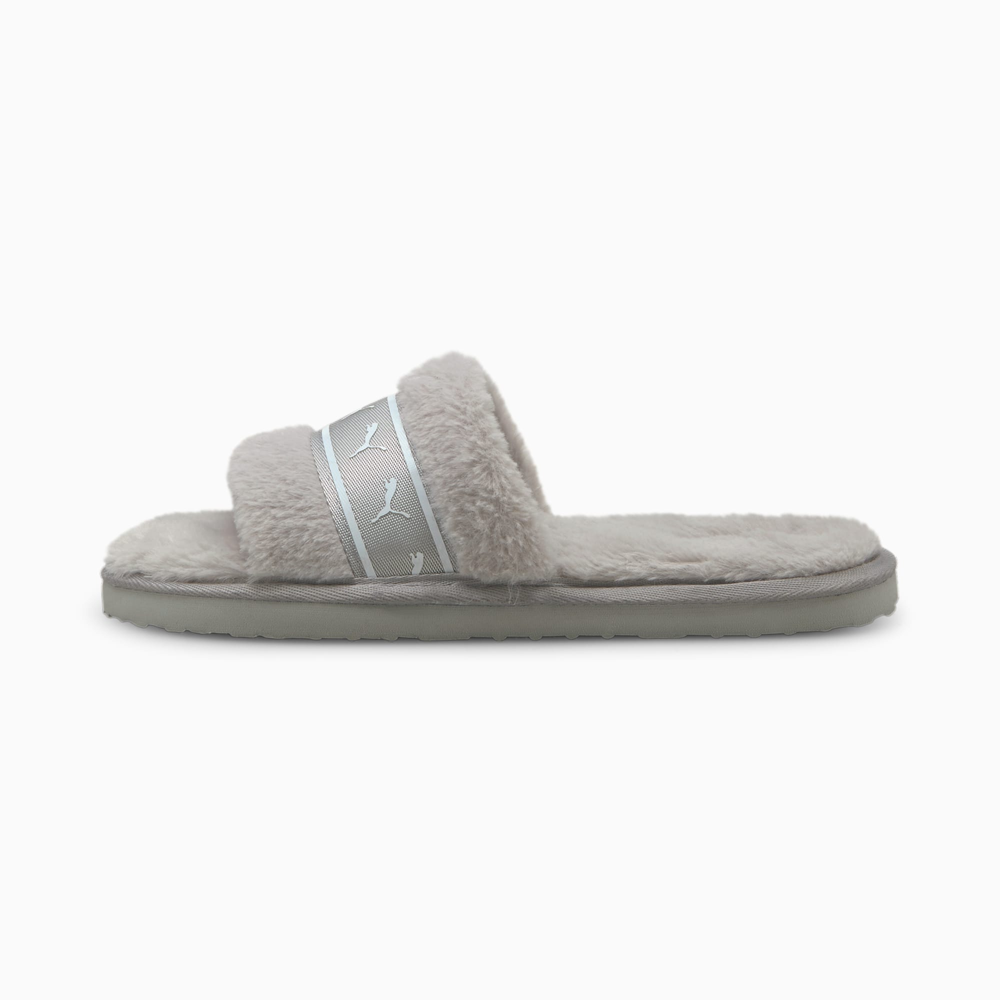 Blue fluffy puma slides cheap