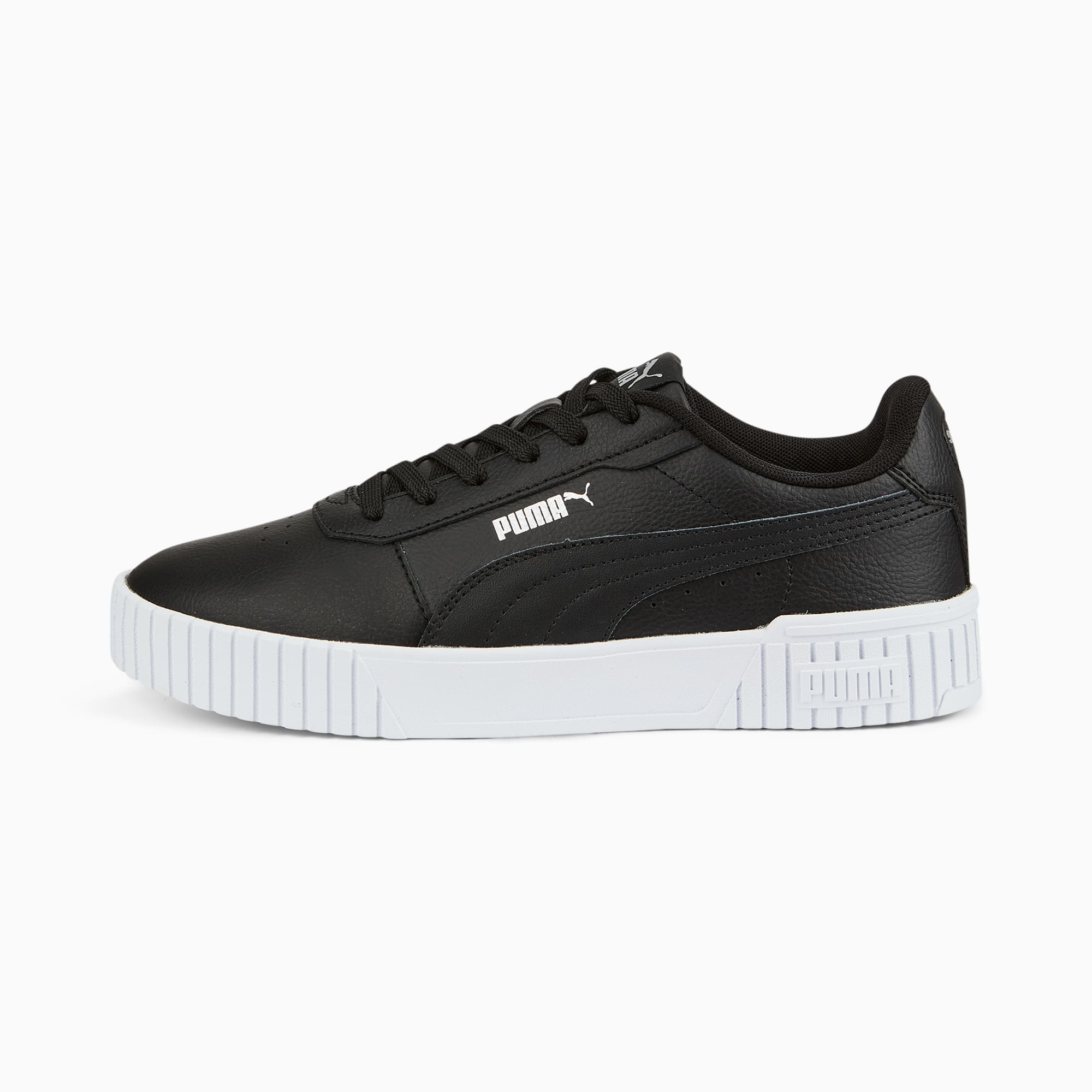 Black PUMA women's trainer with white sole and the PUMA logo on the side.