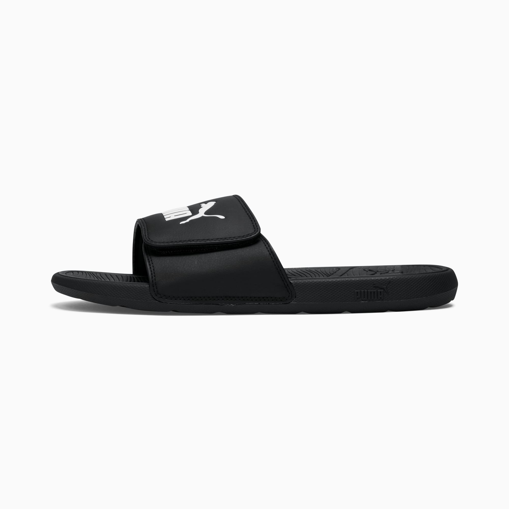 Puma slides black and white discount
