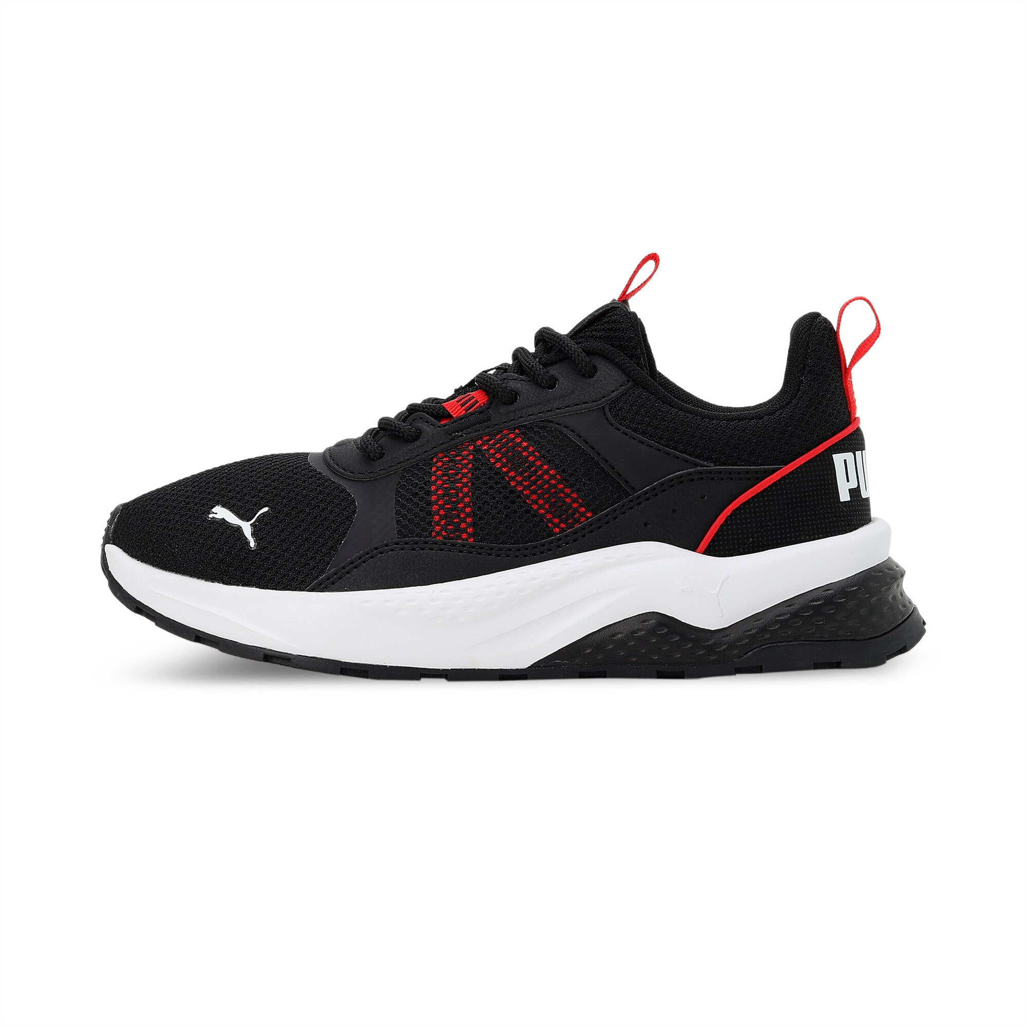 Puma black & hot sale red sports shoes