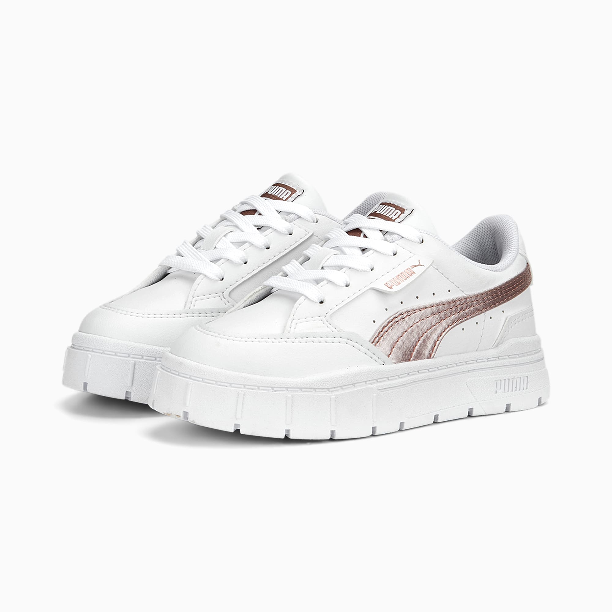 white and rose gold puma shoes