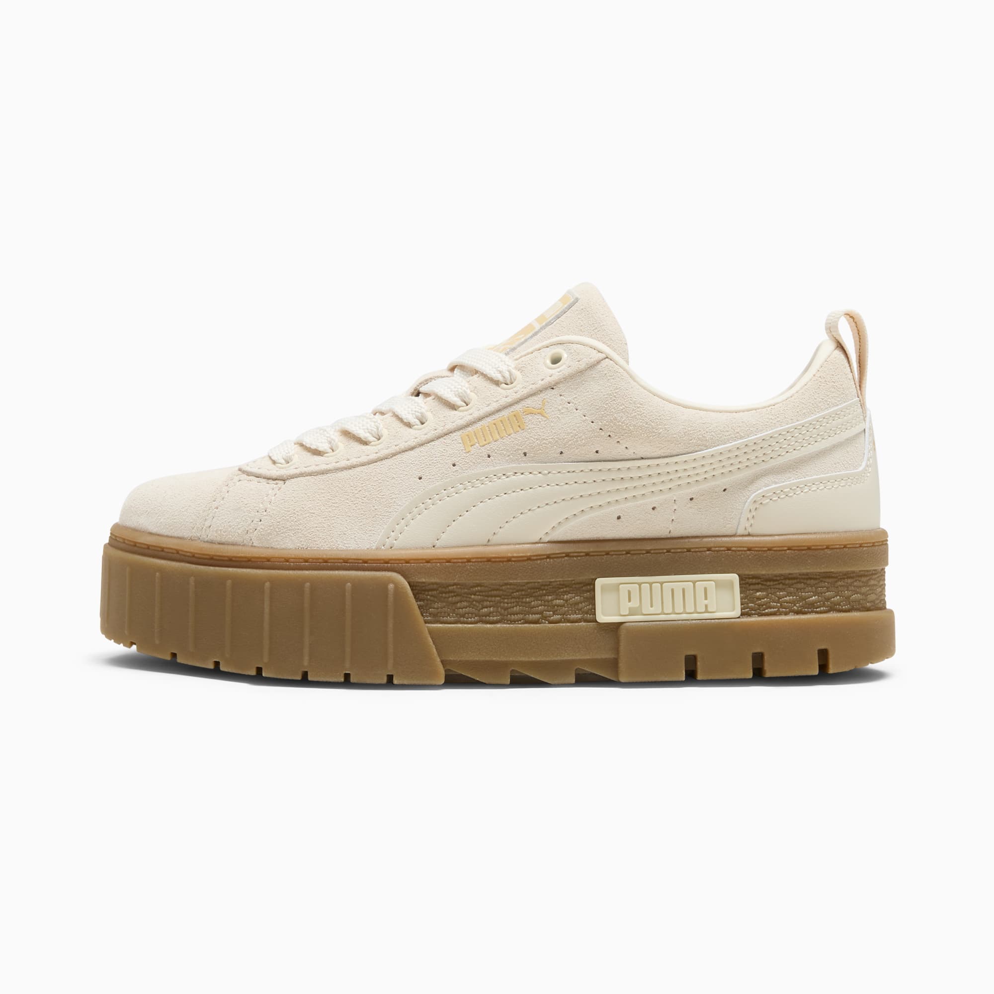 Puma Mayze Brushed Suede Women s Sneakers Alpine Snow Gold Gum 6
