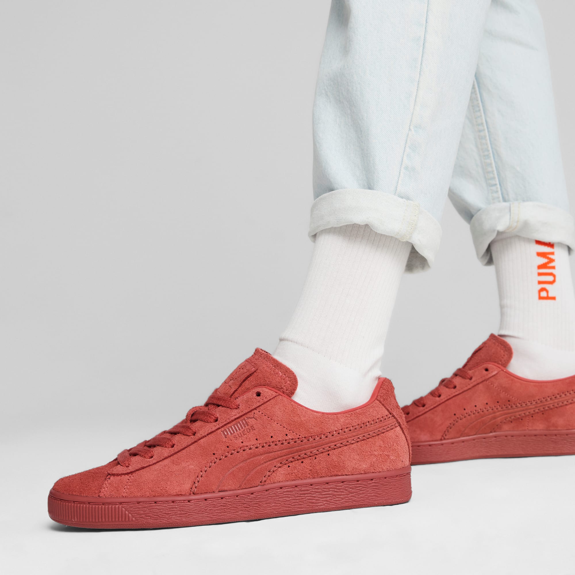 Puma suede trainers red top