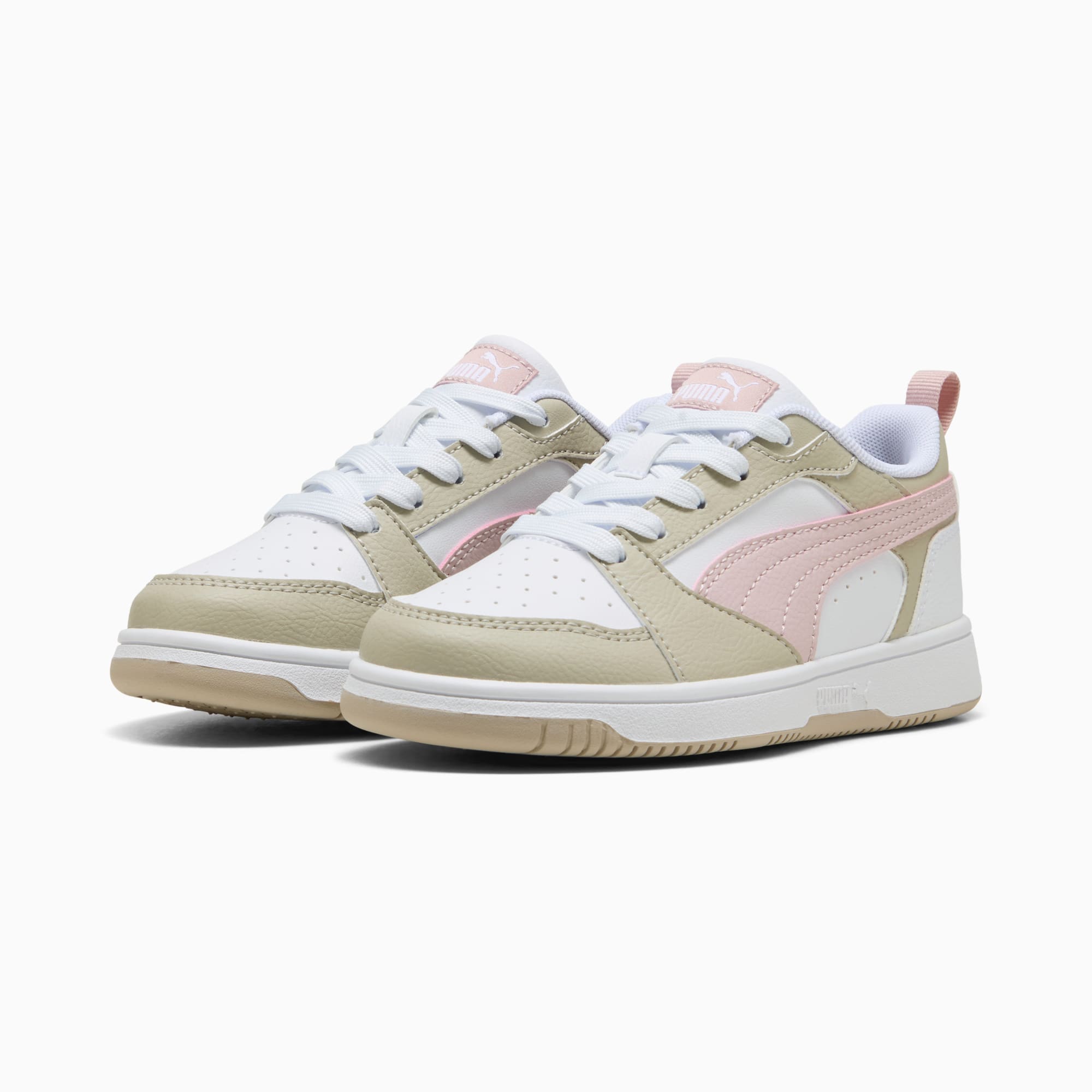 Rebound V6 Lo Kids' Sneakers, PUMA White-Mauve Mist-Desert Dust, large