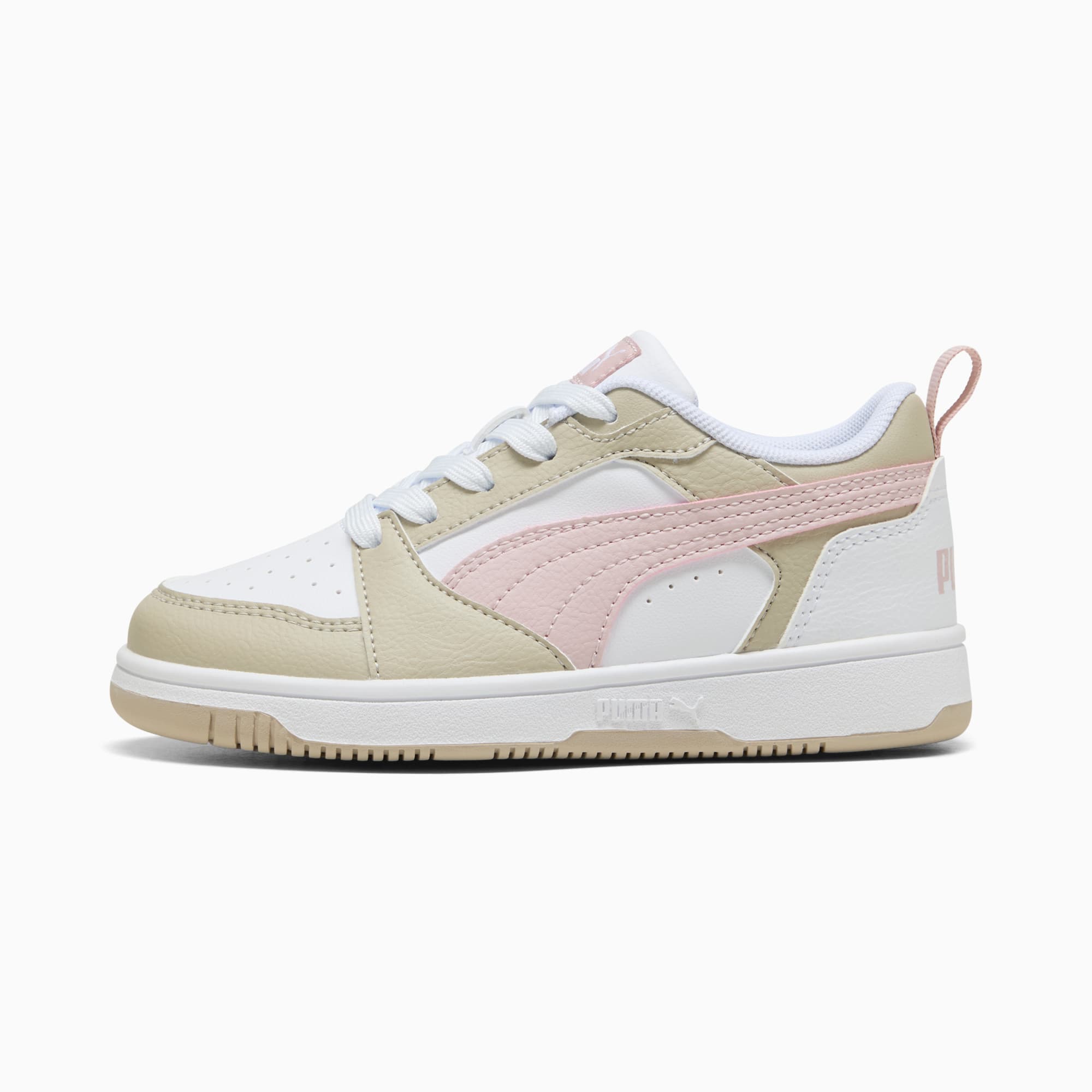Rebound V6 Lo Kids' Sneakers, PUMA White-Mauve Mist-Desert Dust, large