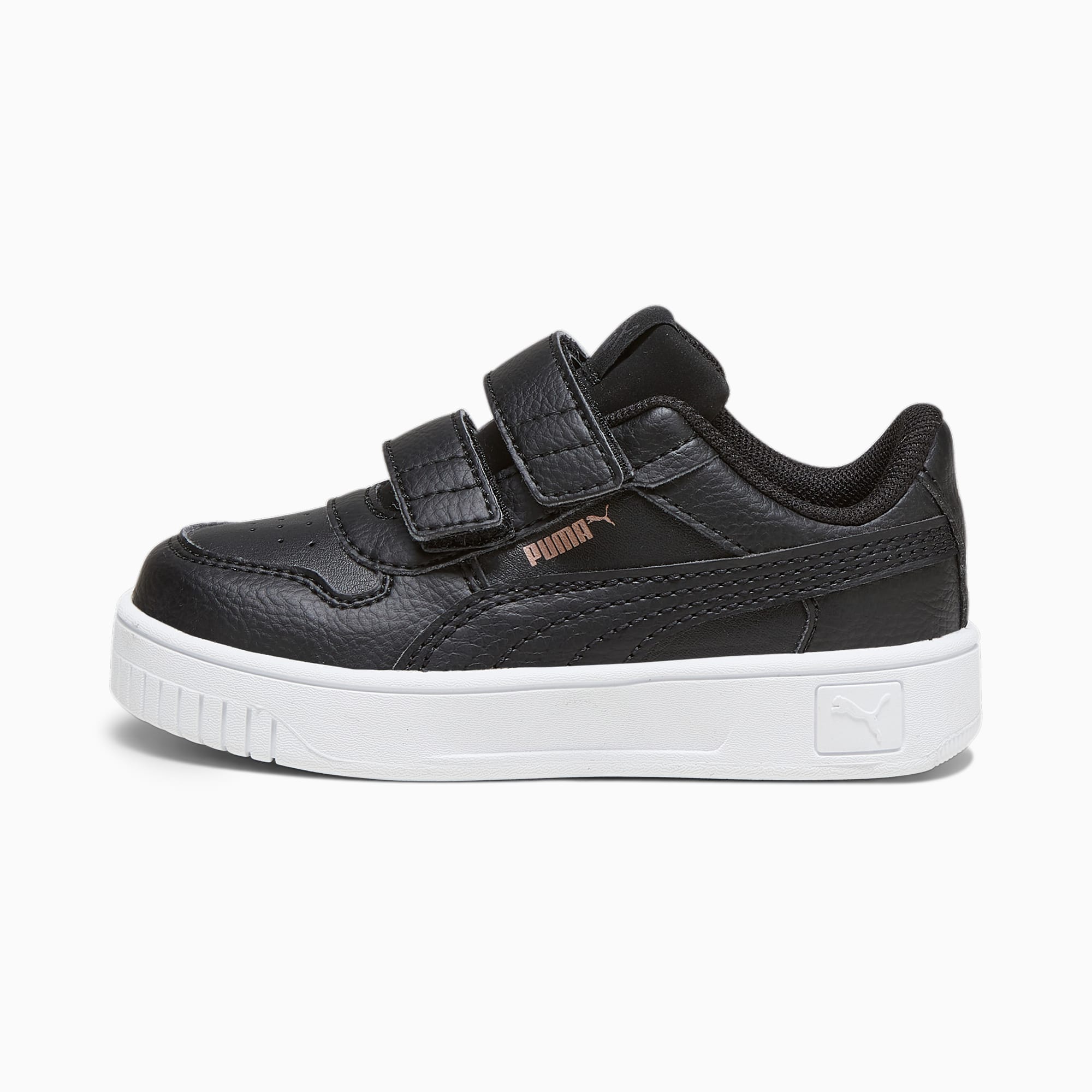 Baskets noires PUMA pour enfants avec deux brides et semelle blanche.