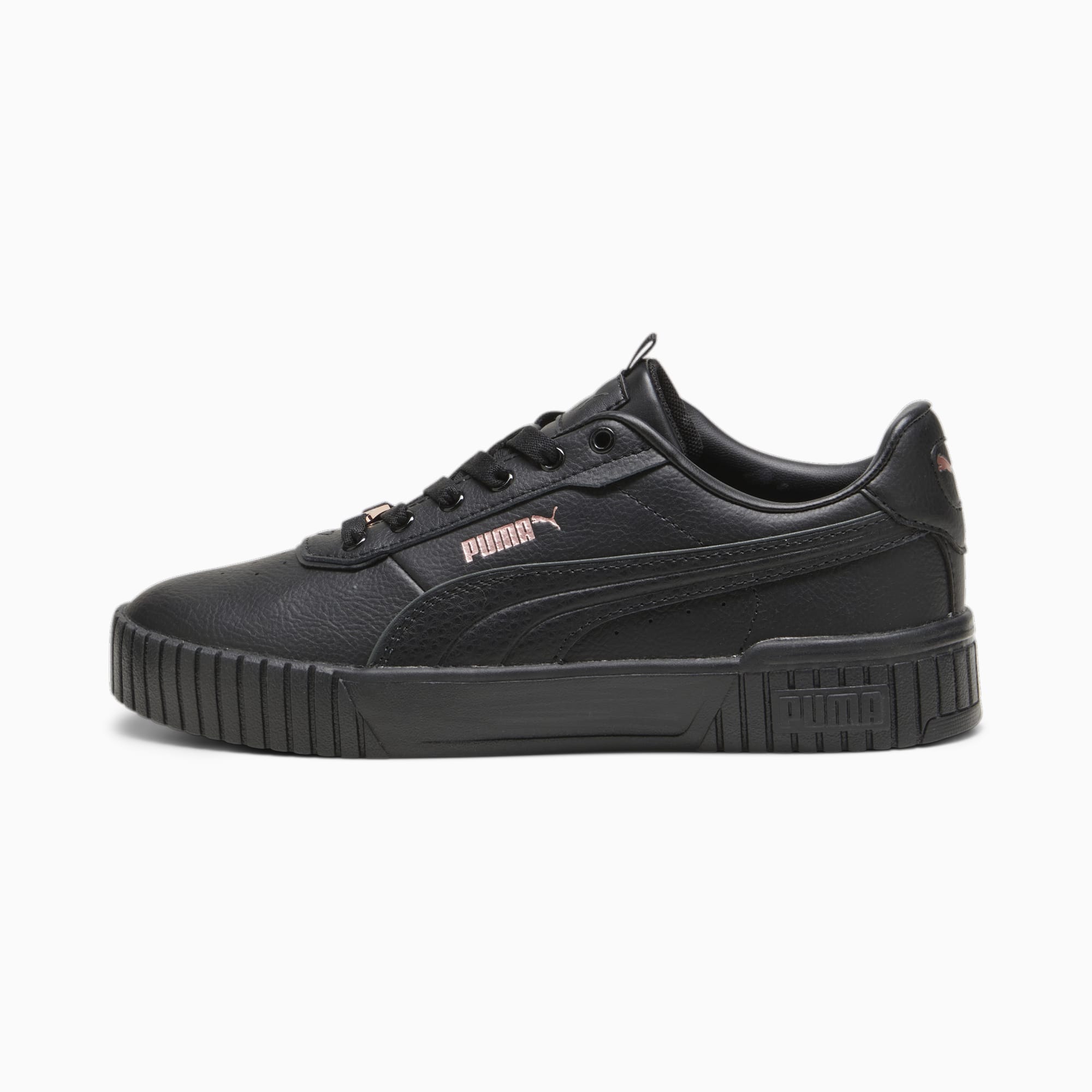 Womens black leather puma shoes deals