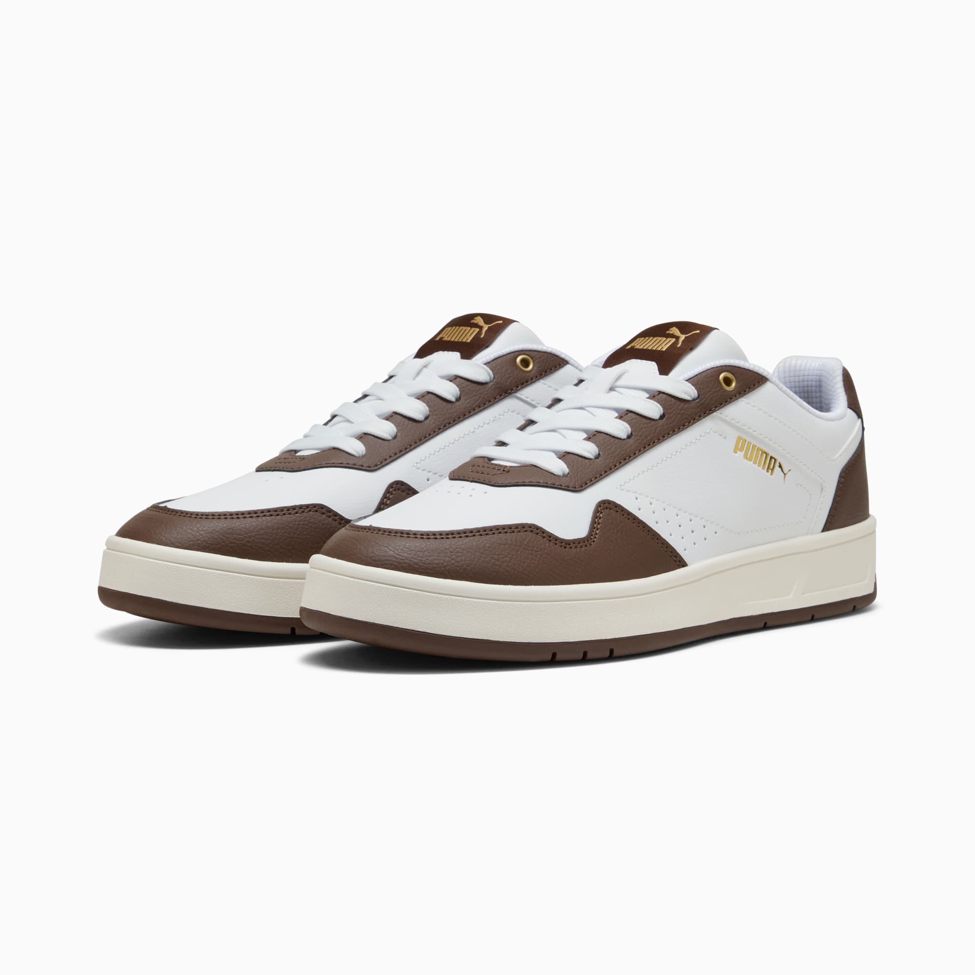 Court Classic Sneakers, PUMA White-PUMA Gold-Chestnut Brown, large