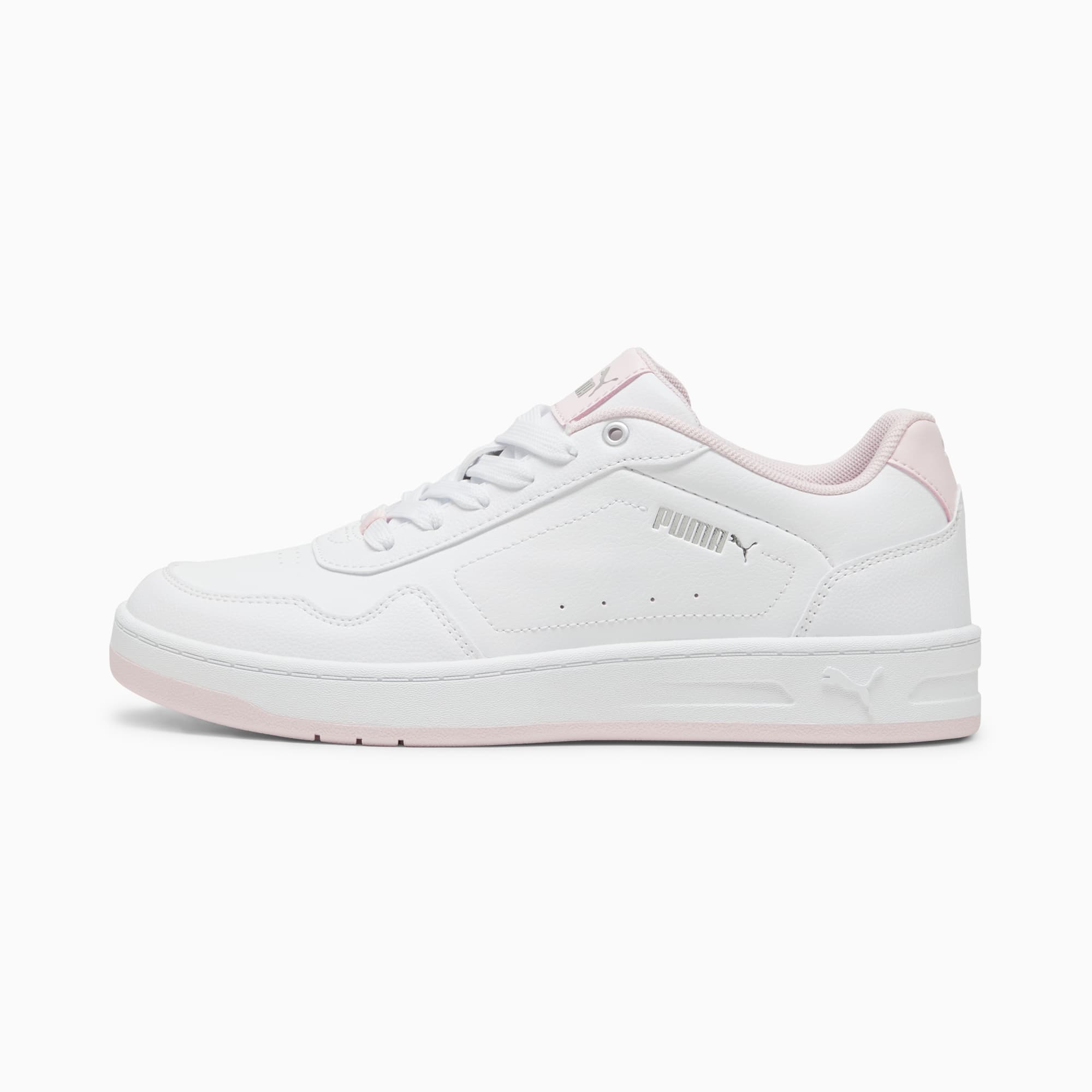 Sneaker PUMA bianca da donna con dettagli rosa e chiusura con lacci.