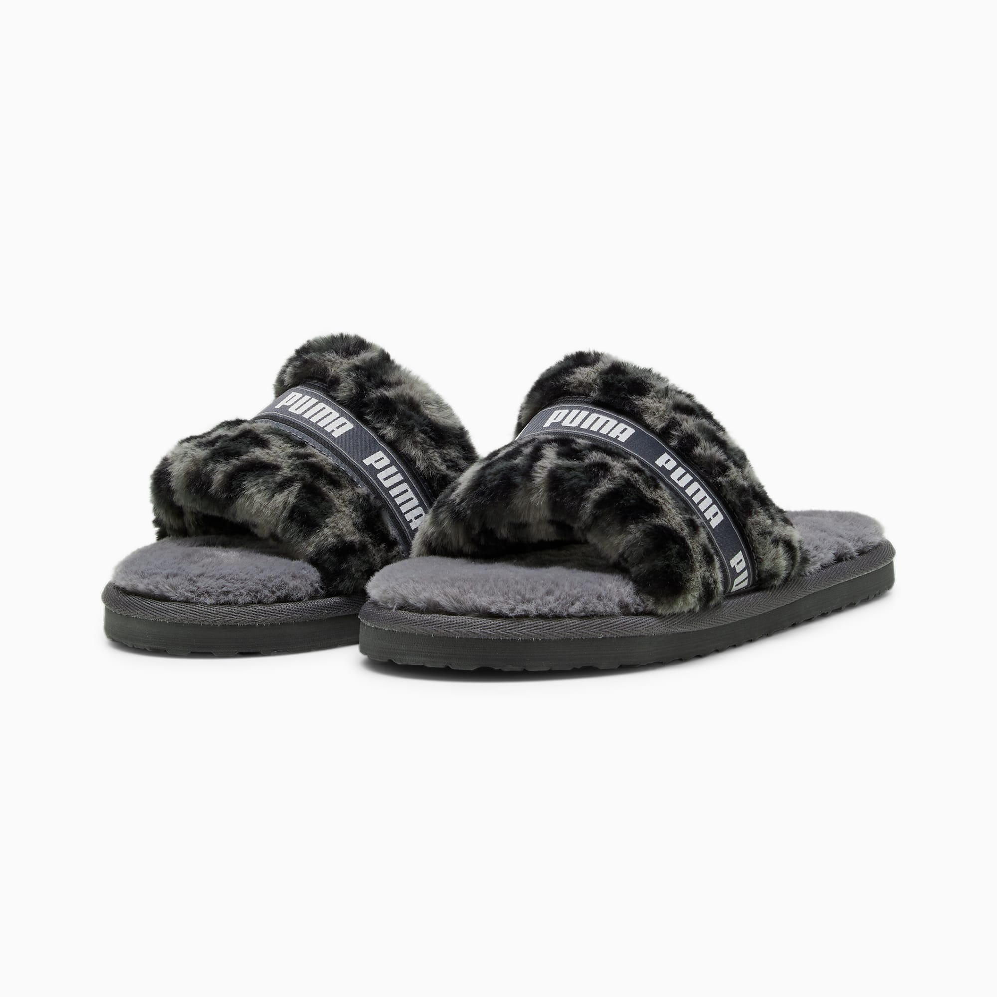 Grey fur puma slides store