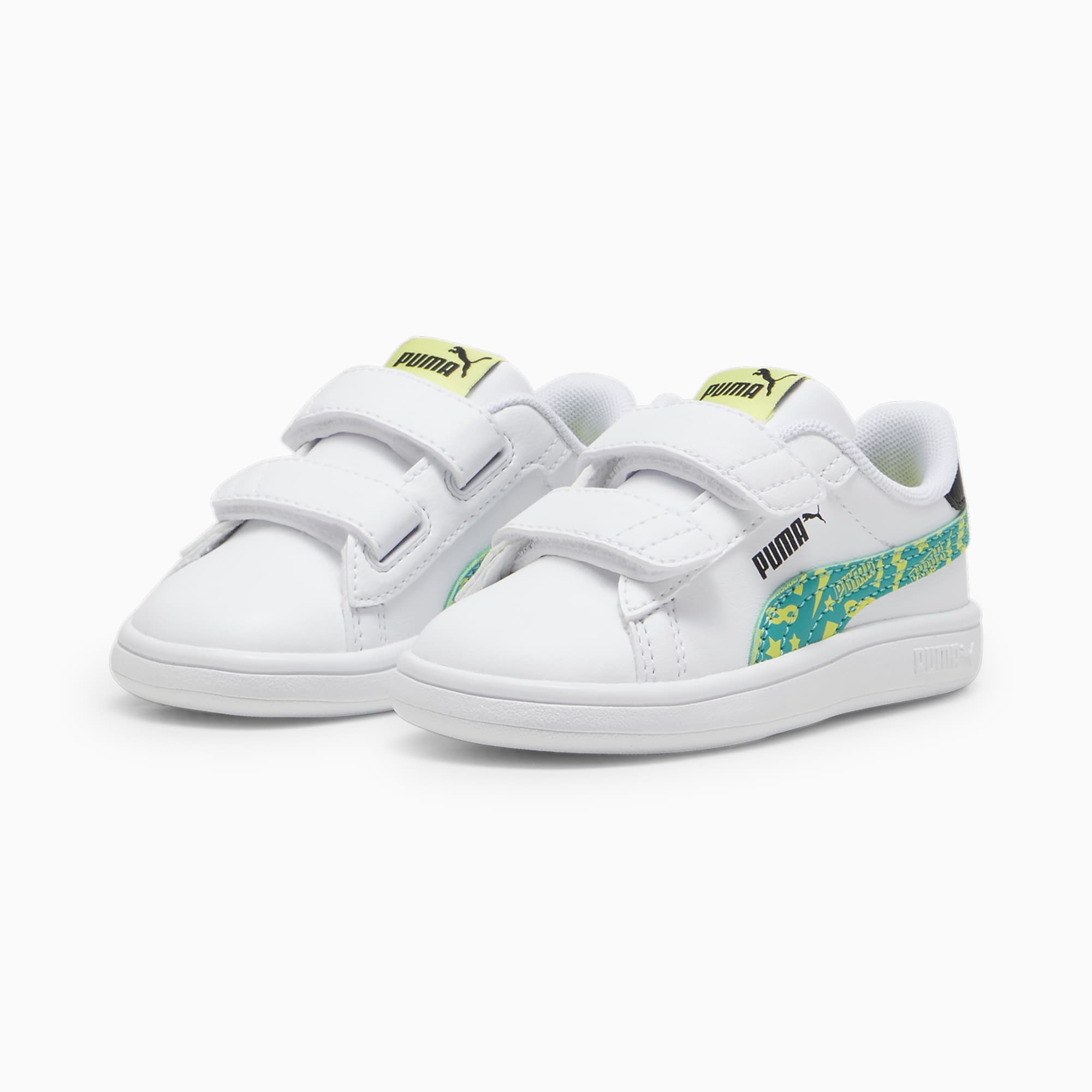 PUMA Smash 3.0 Masked Hero Toddlers' Sneakers, PUMA White-Sparkling Green-Lime Sheen, large
