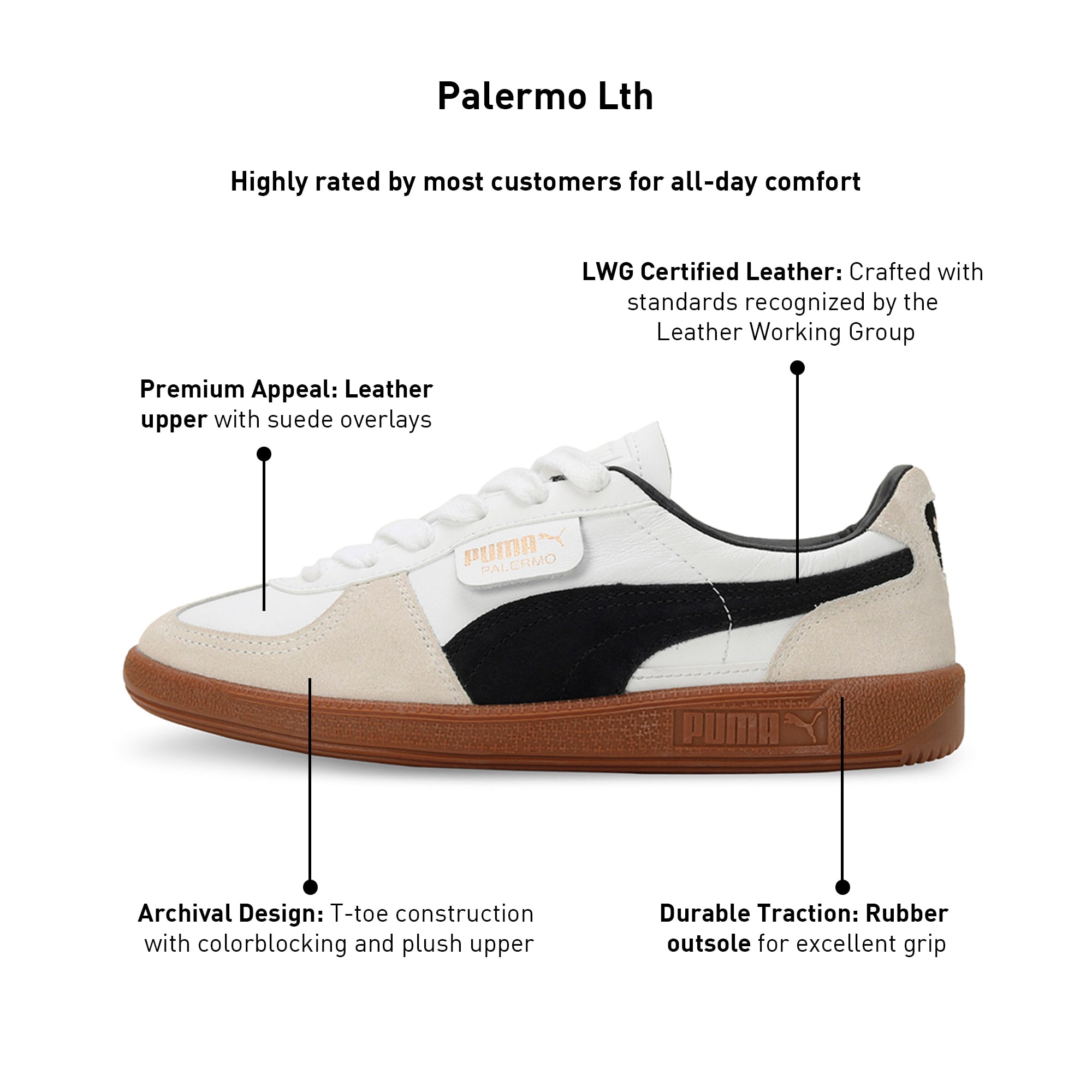 Palermo Lth Unisex Sneakers - PUMA White-Vapor Gray-Gum
