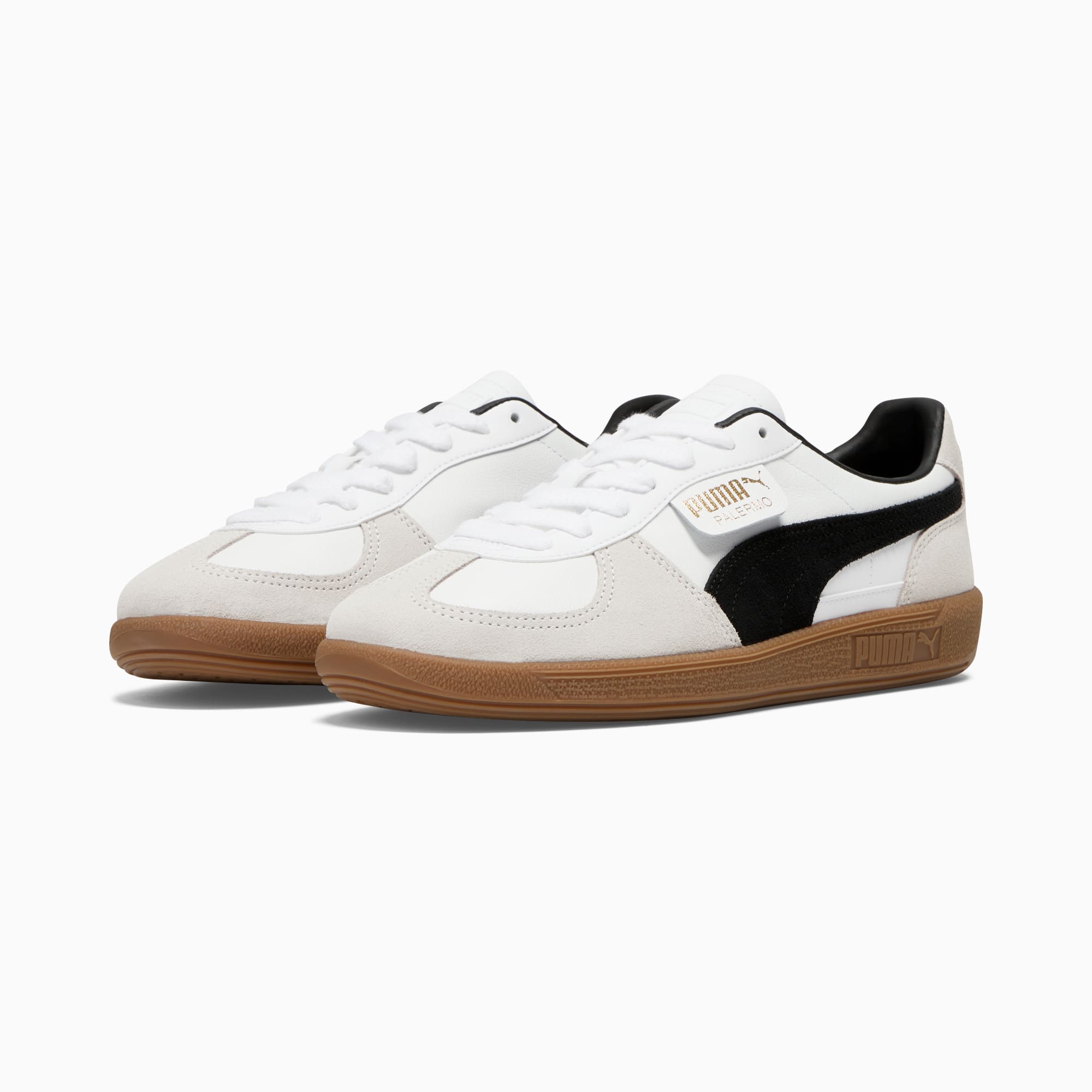 PUMA Palermo Leather sneakers in black and white