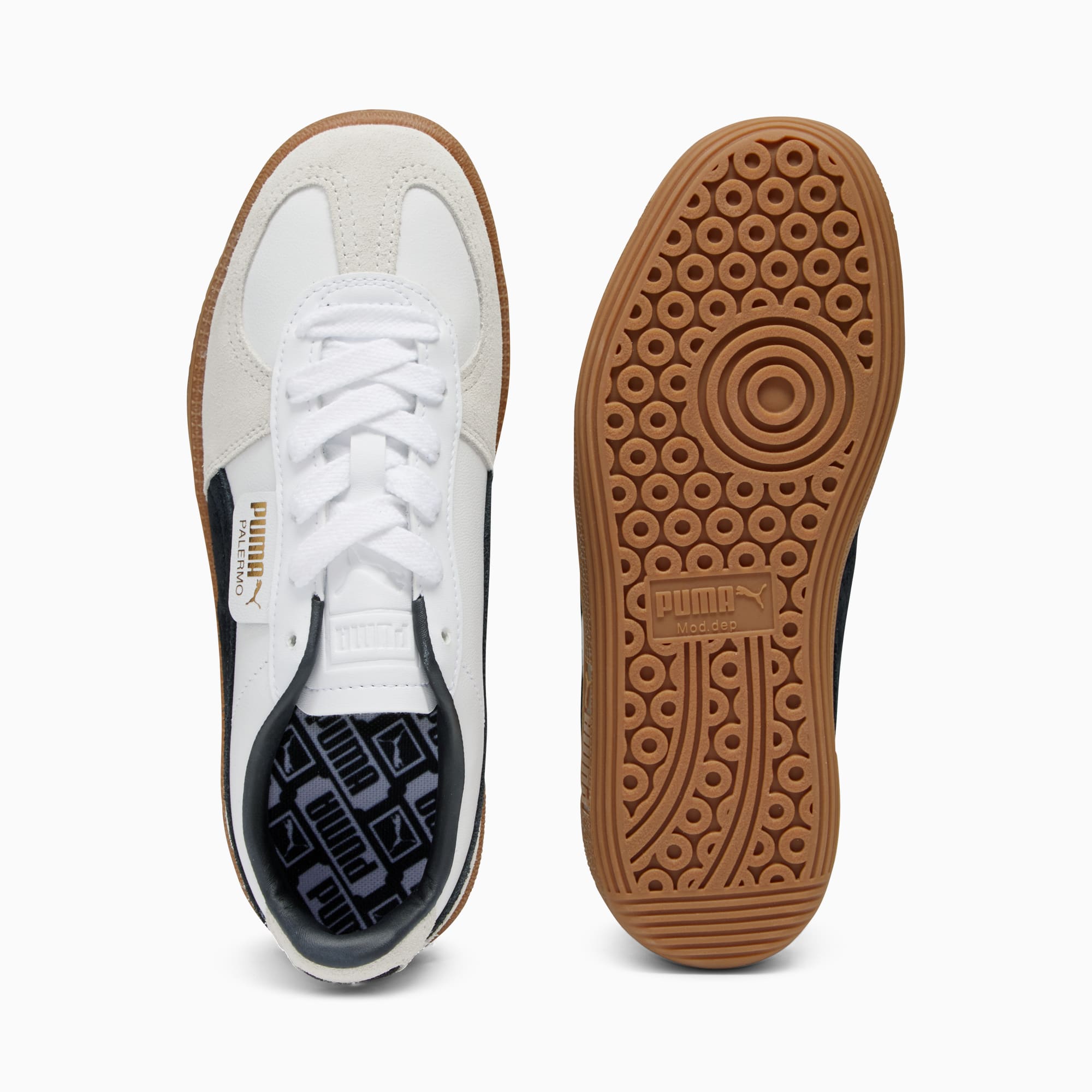 PUMA Palermo Leather sneakers in black and white