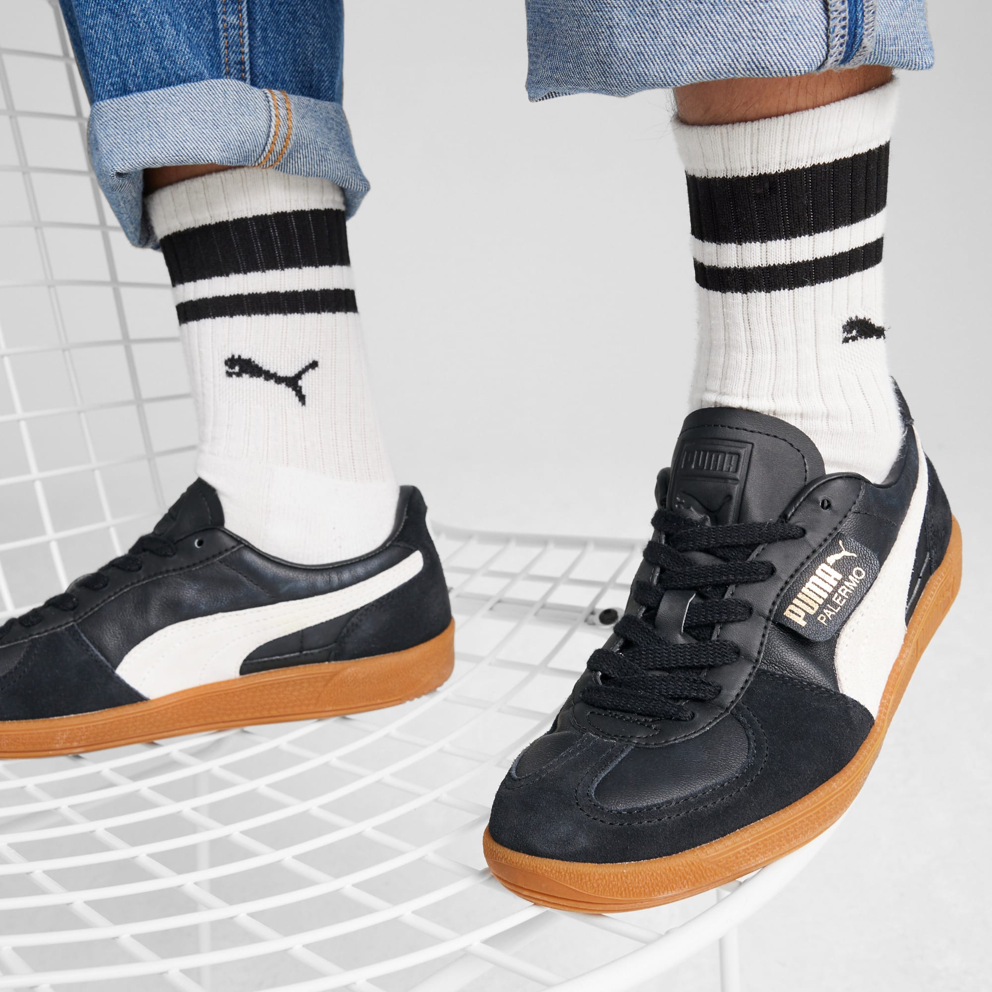 Palermo Leather Sneakers Women, PUMA Black-Feather Gray-Gum, large