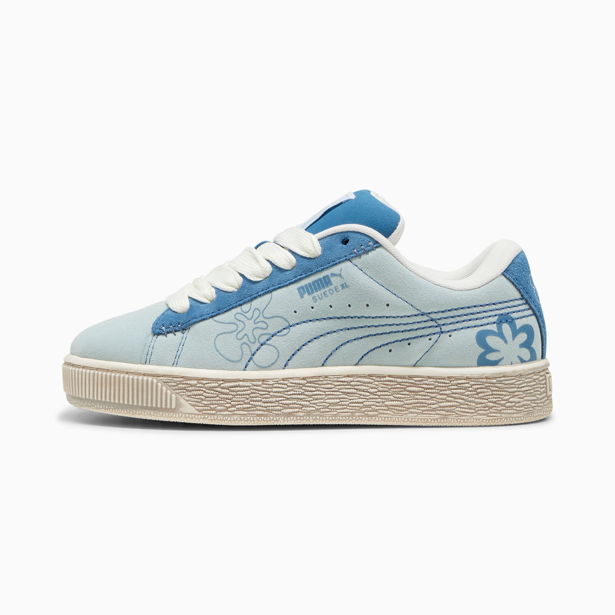 Puma Suede XL Skater Bloom Big Kids Sneakers Frosted Dew Blue Horizon 4.5