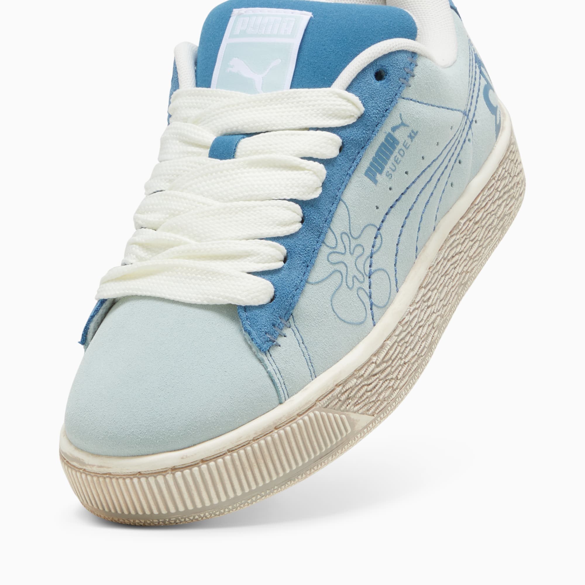 PUMA Suede XL Skater Bloom Big Sneakers Frosted Dew Blue Horizon Size 5 Kids