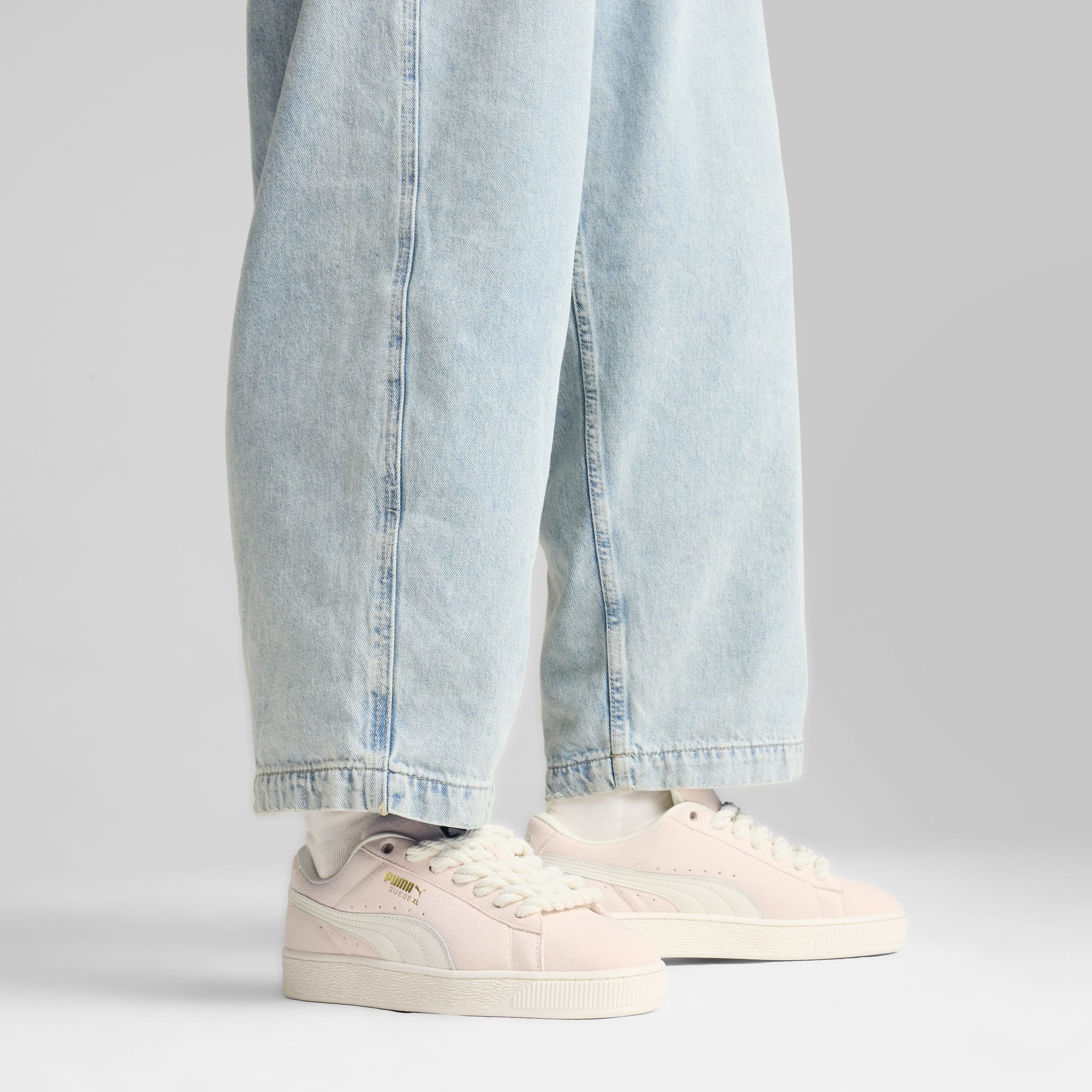 Suede XL Rope Sneakers Unisex, Warm White-Island Pink, large